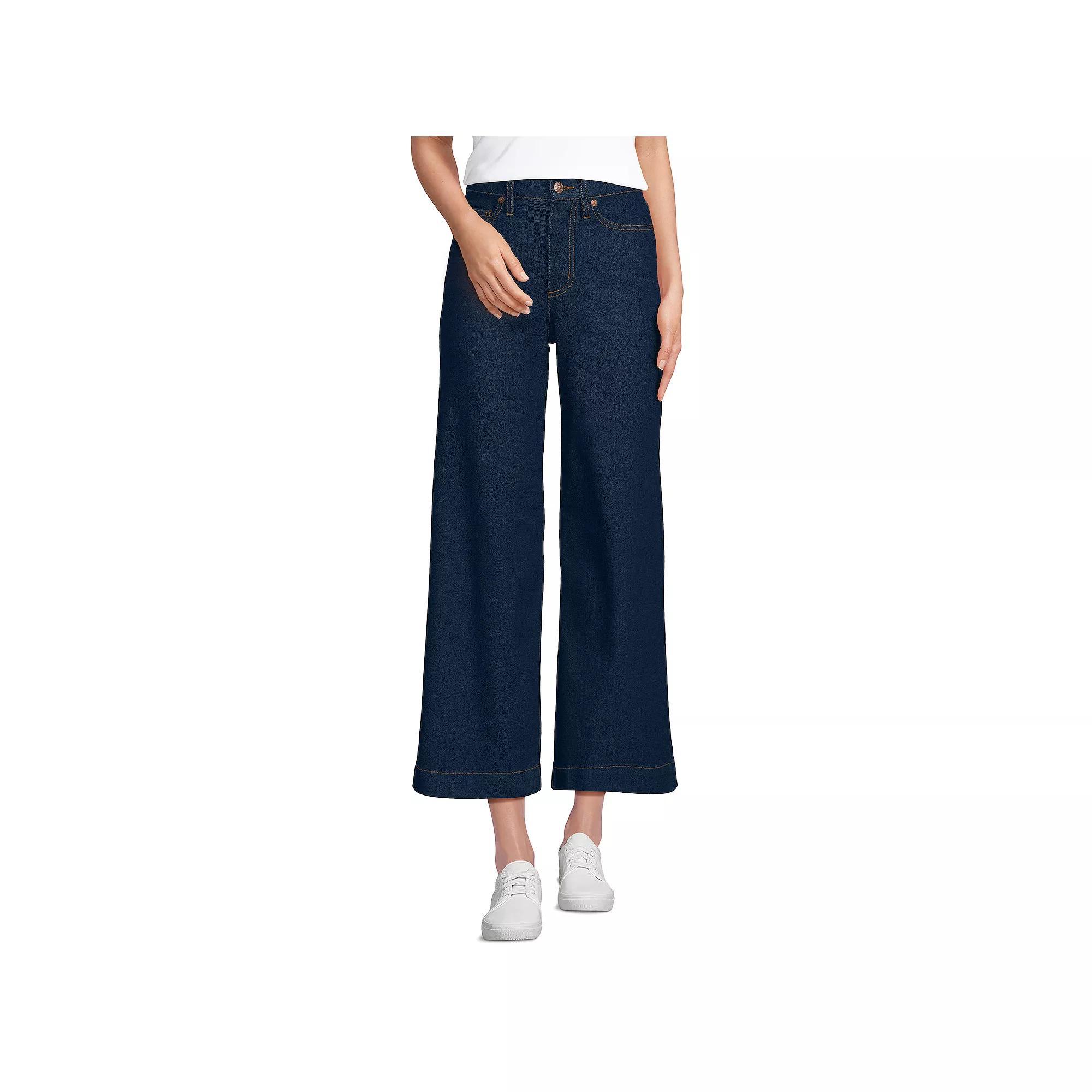 Women's Lands' End Recover Denim High Rise Wide Leg Crop Jeans, Size: 10, River Rinse Product Image