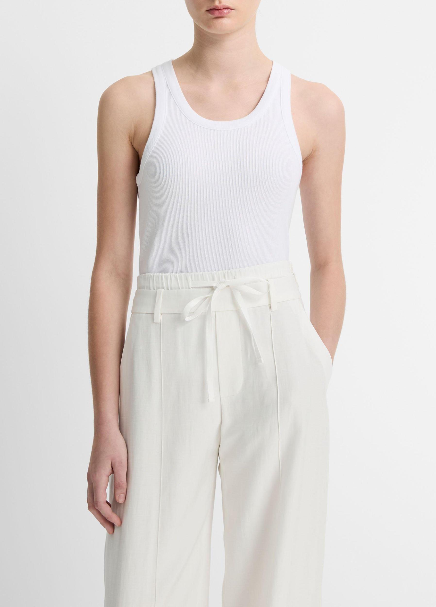 Womens Ribbed Scoop-Neck Tank, Optic White, Size S Vince Product Image
