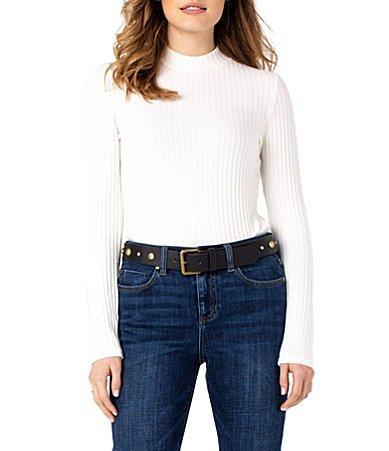 Liverpool Los Angeles Petite Size Ribbed Knit Mock Neck Long Sleeve Top Product Image