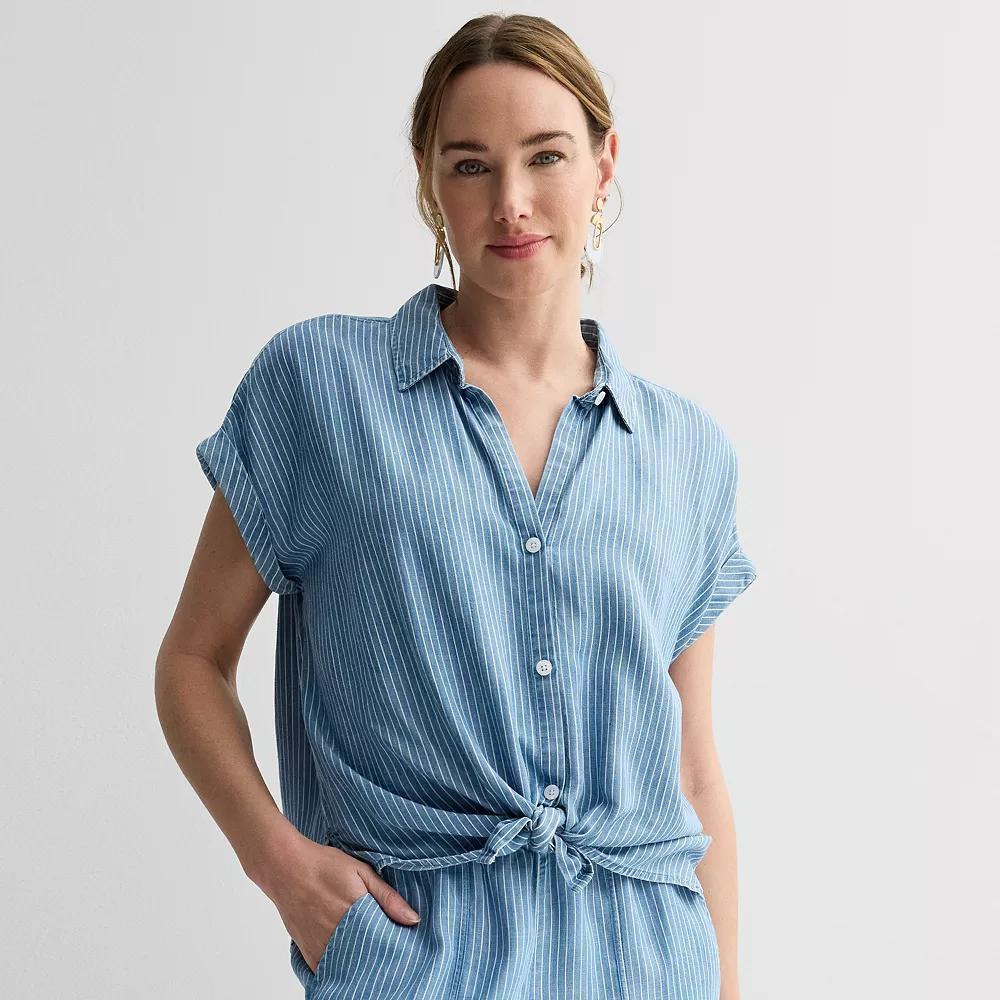 Women's Sonoma Goods For Life® Camp Shirt, Size: XXL, Chambray Mini Stripe Product Image