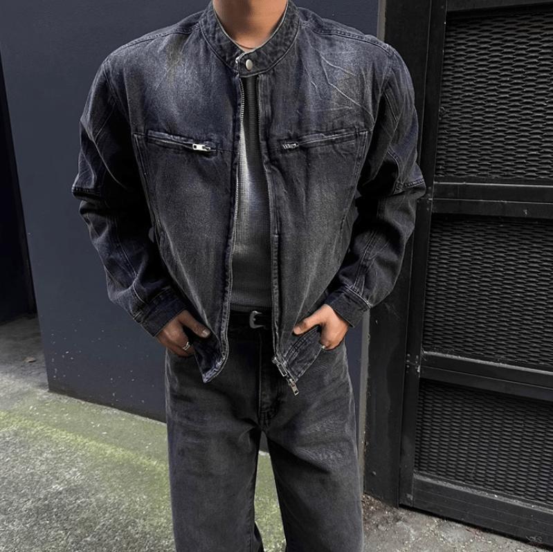 RT No. 12411 WASHED BLACK BIKER DENIM JK Product Image