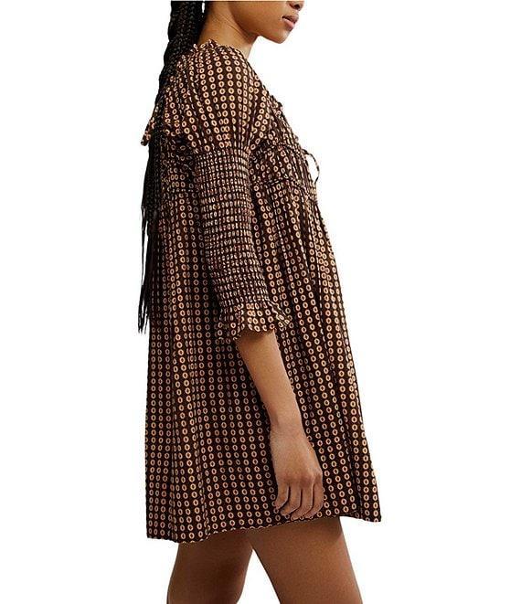 Free People Star Dip Dotted Print Square Neck 3/4 Sleeve Smocked Mini Dress Product Image