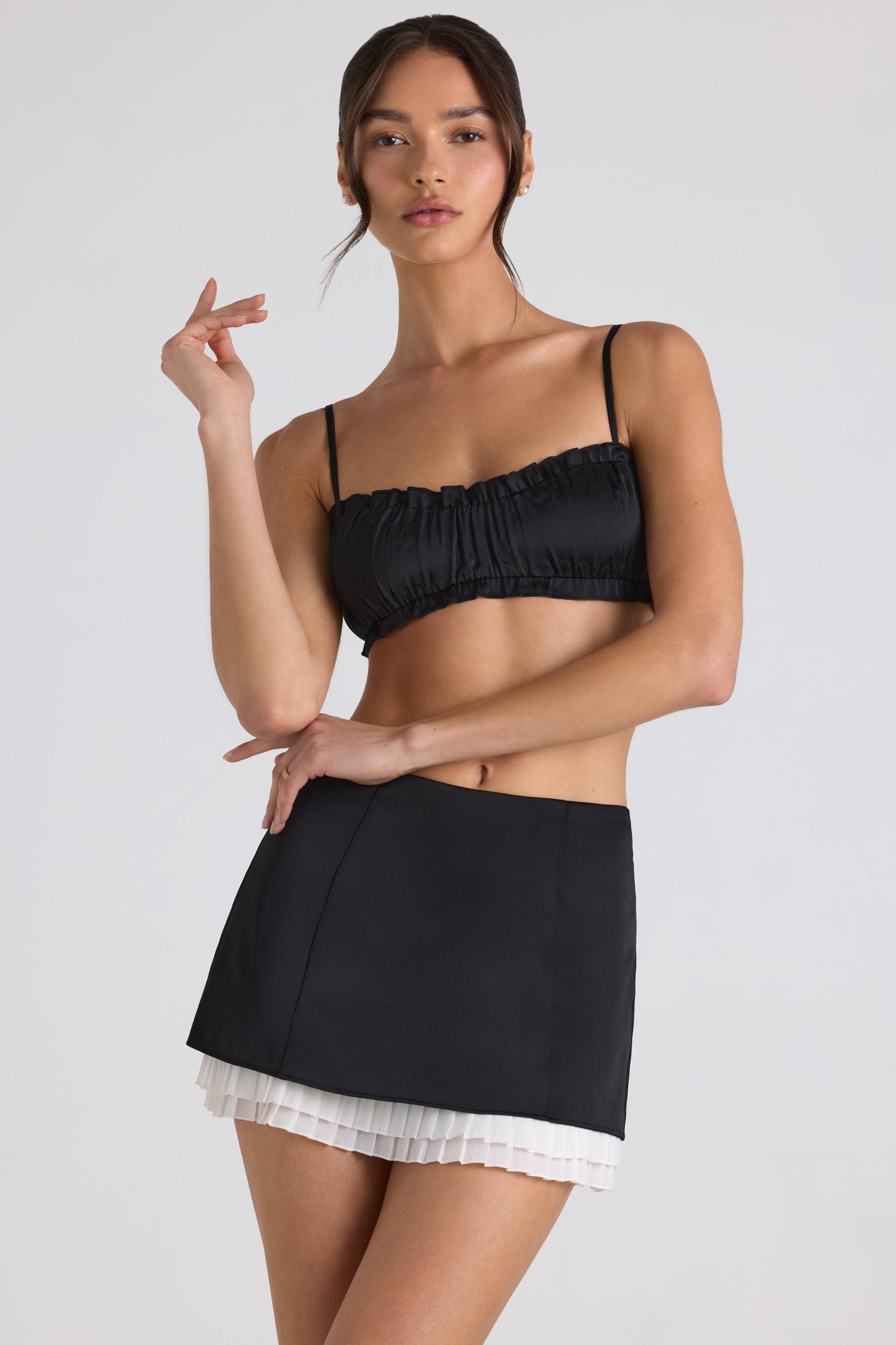 Ruffle-Trim Smocked Crop Top in Black Product Image
