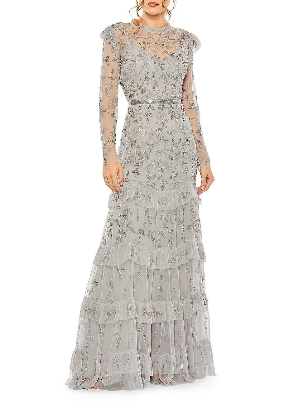 Womens High Neck Floral Embellished Gown Product Image