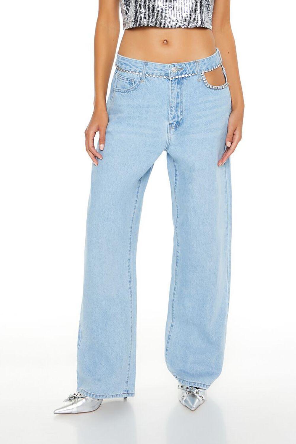 Faux Gem-Trim High-Rise Jeans | Forever 21 Product Image