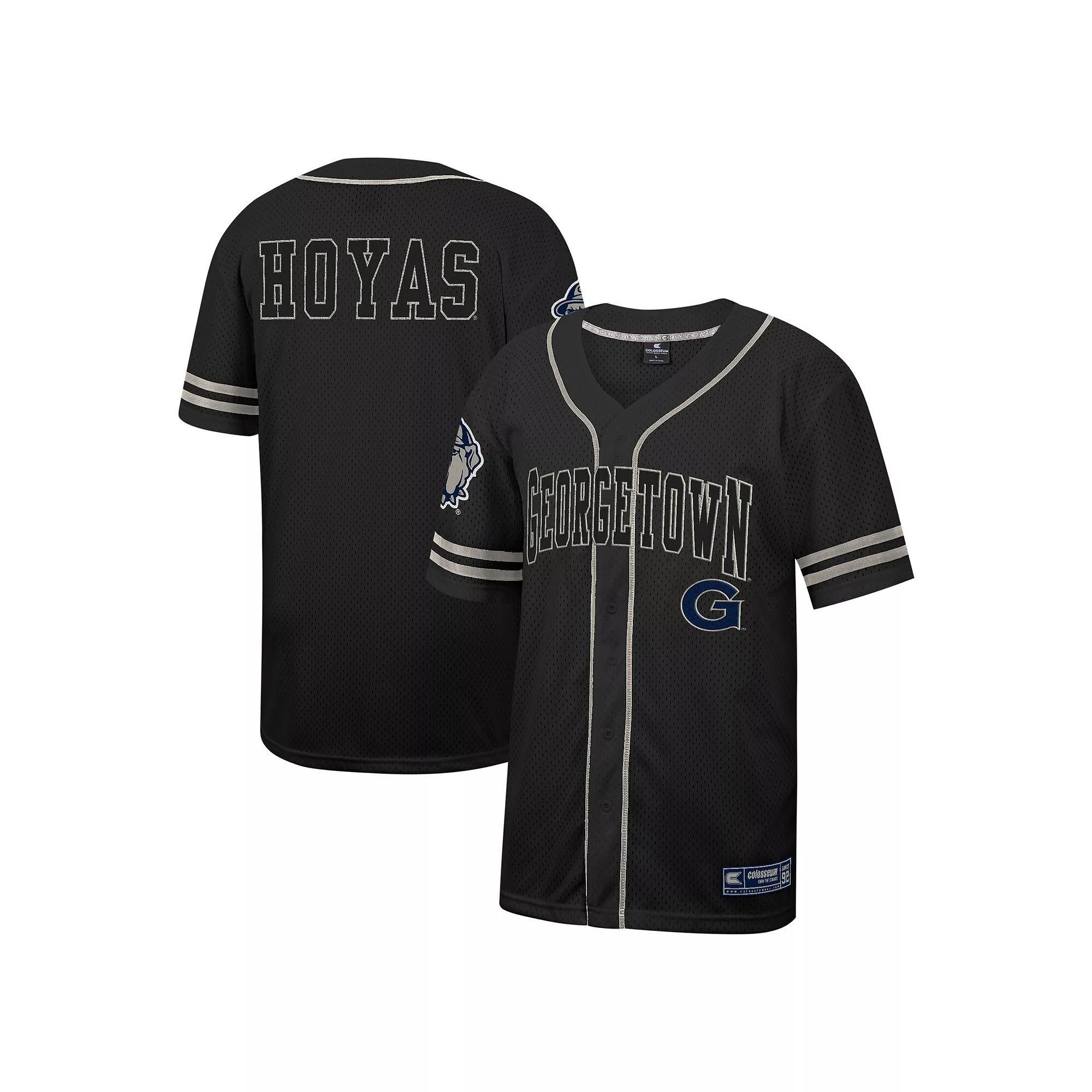 Men's Colosseum Black Georgetown Hoyas Free Spirited Mesh Button-Up Baseball Jersey, Size: XL, Grg Black Product Image