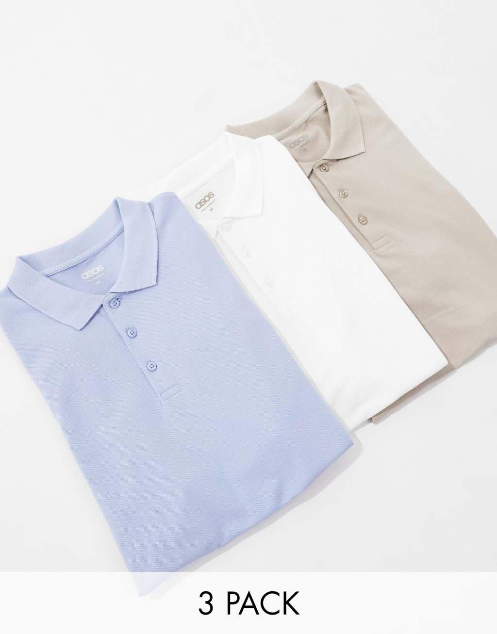 ASOS DESIGN 3 pack pique polos in multiple colors Product Image