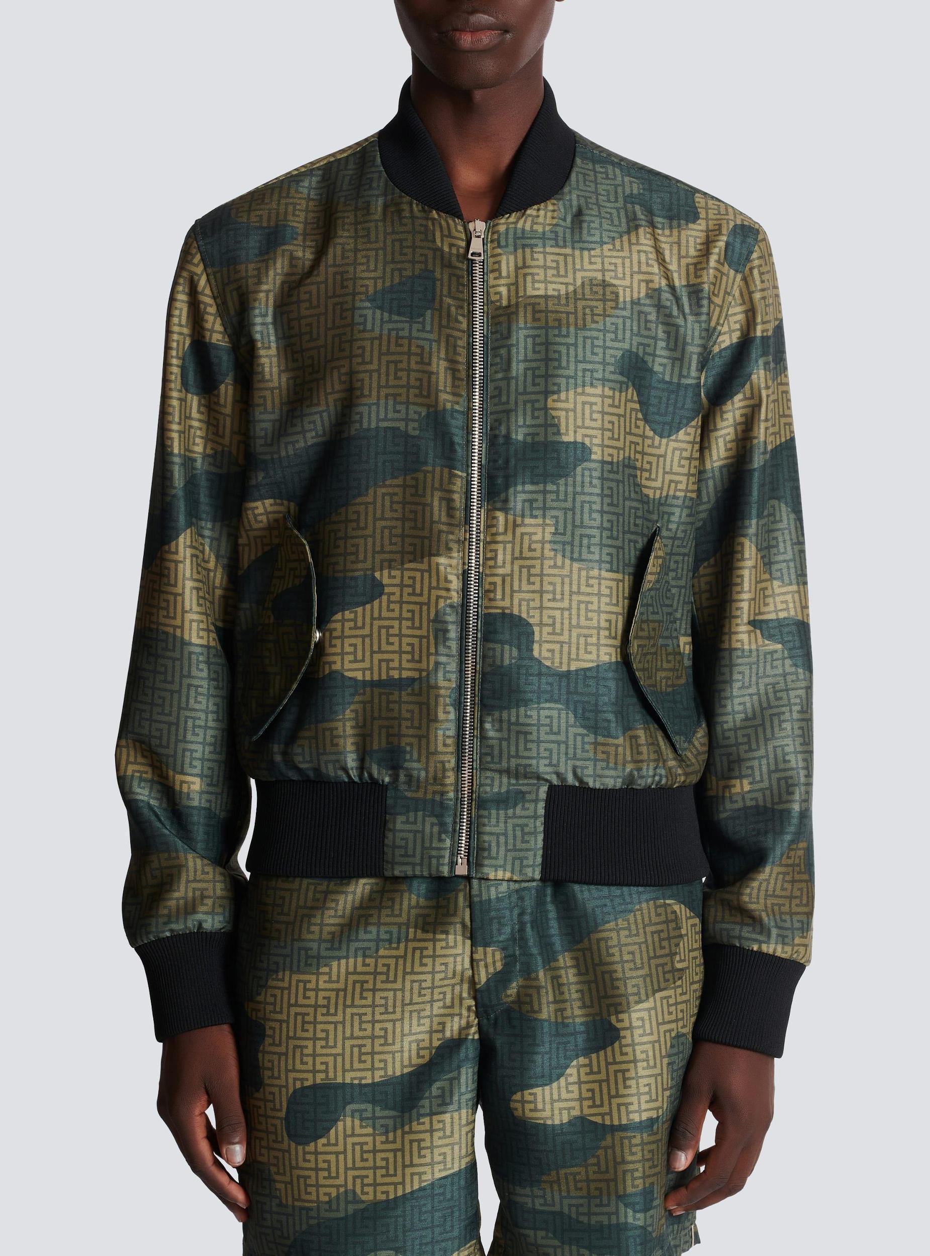 Camouflage monogrammed Shantung bomber jacket Product Image