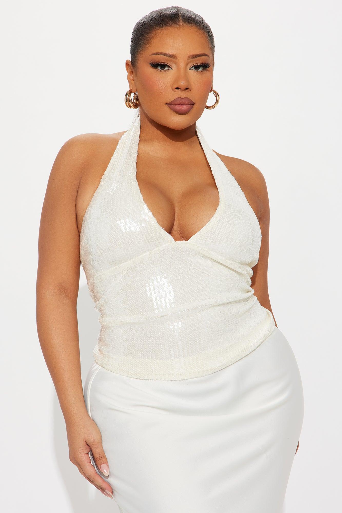 Don't Ask Sequin Halter Top - Cream Product Image