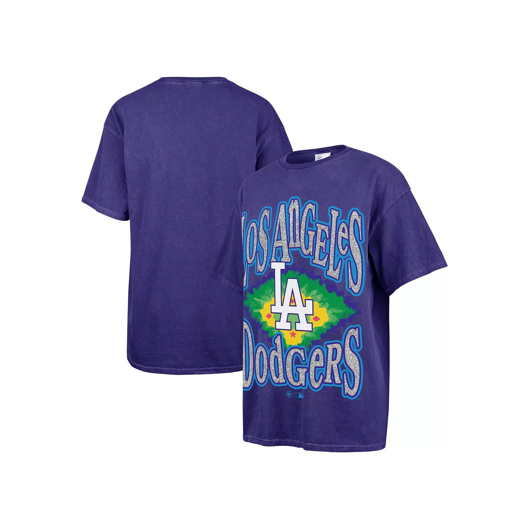 Women's '47 Navy Los Angeles Dodgers Flashing Lights Boyfriend T-Shirt, Size: Small/Medium, Blue Product Image