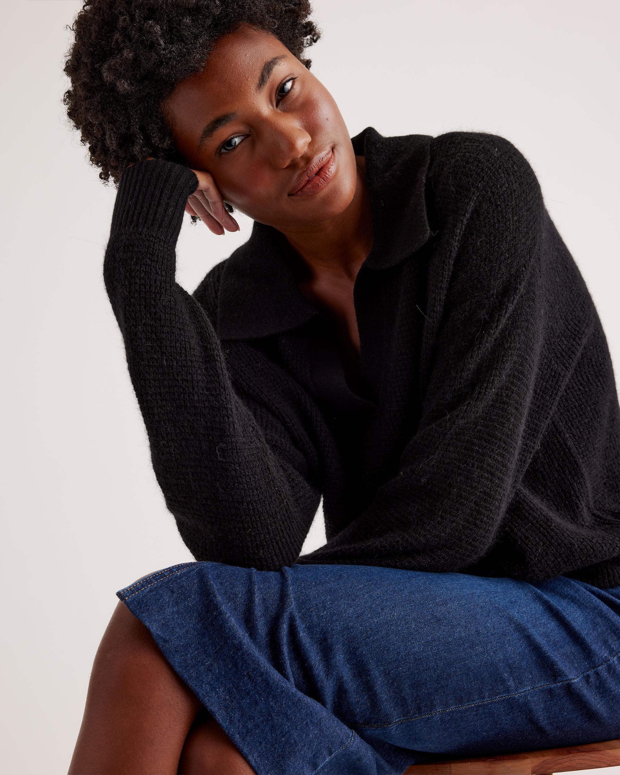 Quince | Women's Baby Alpaca-Wool Waffle Stitch Polo Sweater Product Image