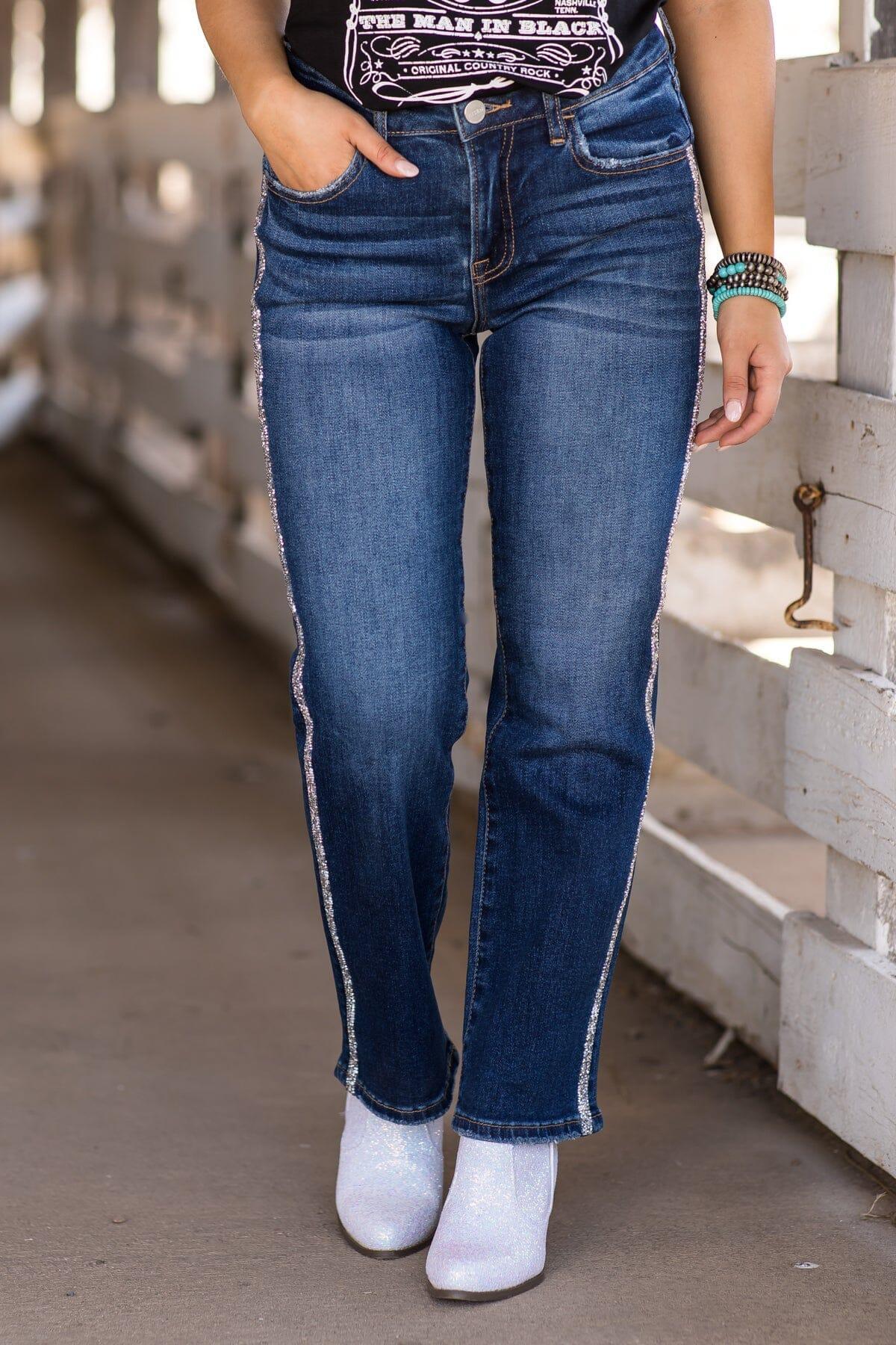 Risen Dark Wash Rhinestone Embellished Jeans Product Image