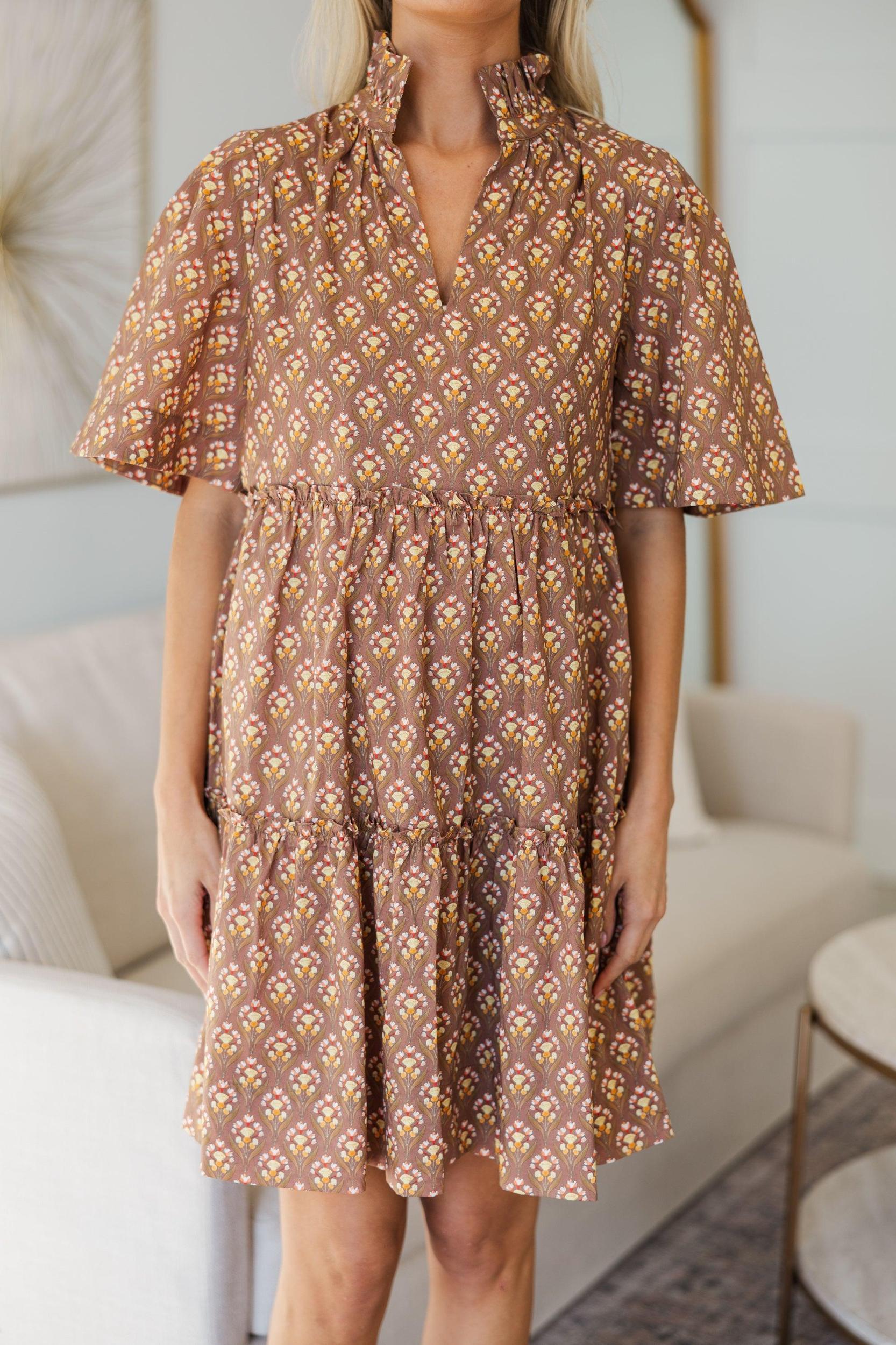 NURSING COLLECTION: Feeling Your Best Brown Medallion Dress Female Product Image