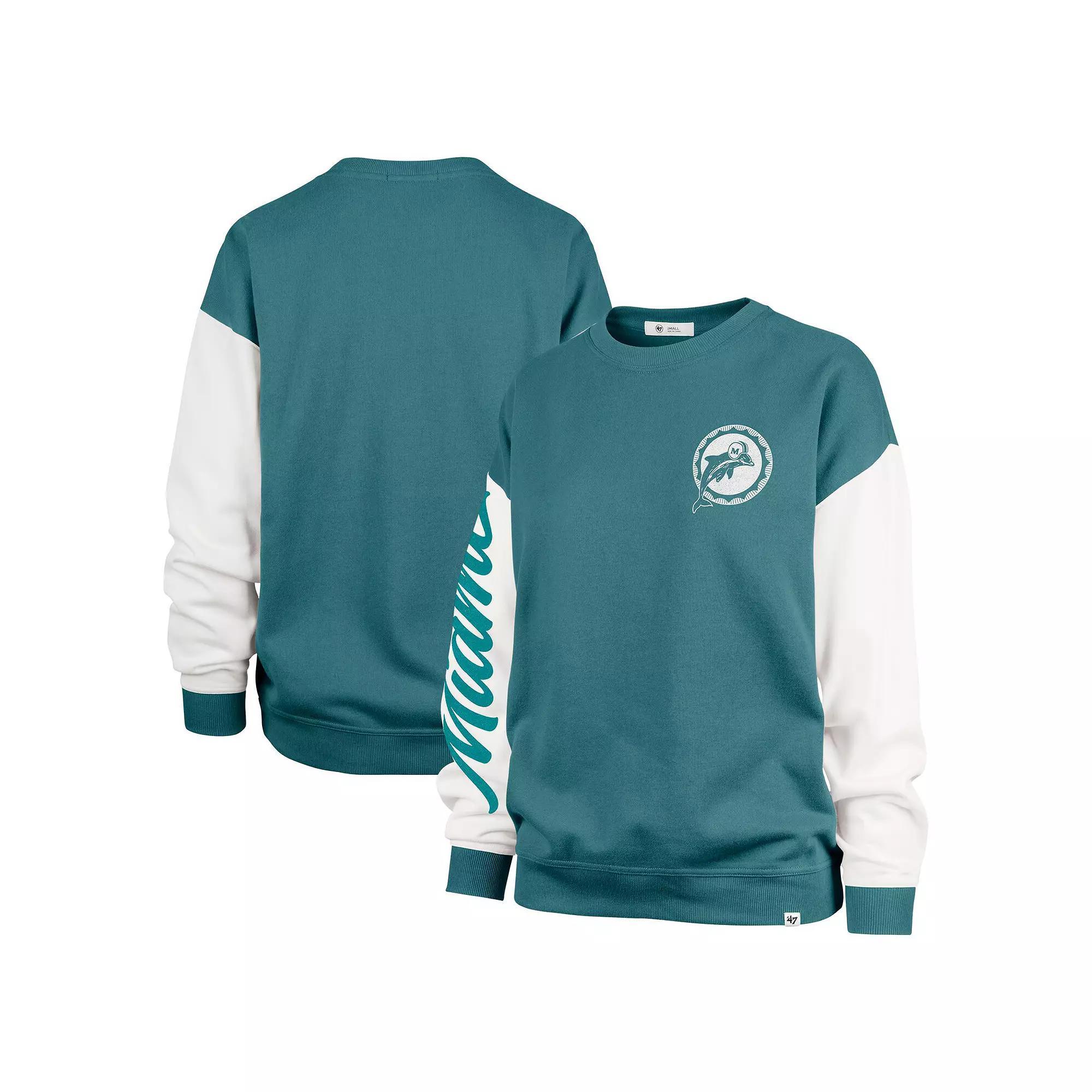 Women's '47  Aqua Miami Dolphins Double Header Rise Andie Pullover Sweatshirt, Size: Large, Turquoise A Product Image