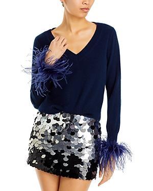 Womens V-Neck Feather-Cuff Sweater Product Image