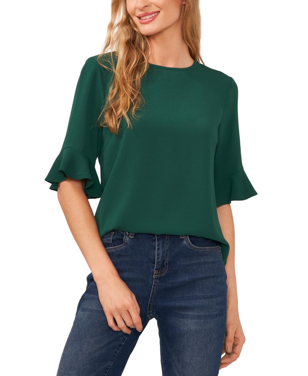 CeCe Womens Ruffled Cuff 3/4-Sleeve Crew Neck Blouse Product Image