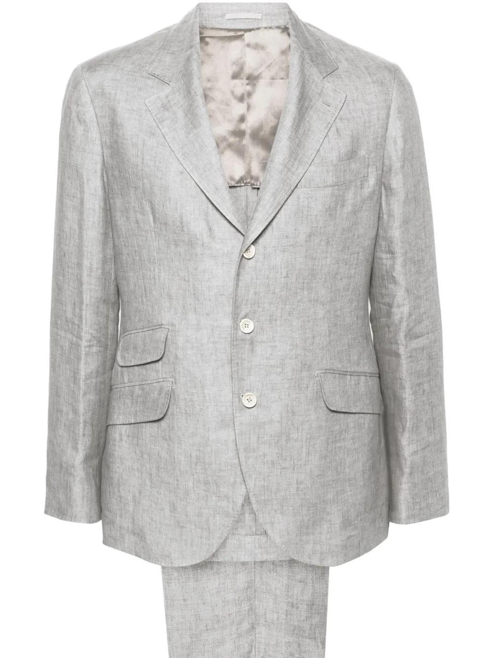 BRUNELLO CUCINELLI Single-breasted Linen Suit In Grey Product Image