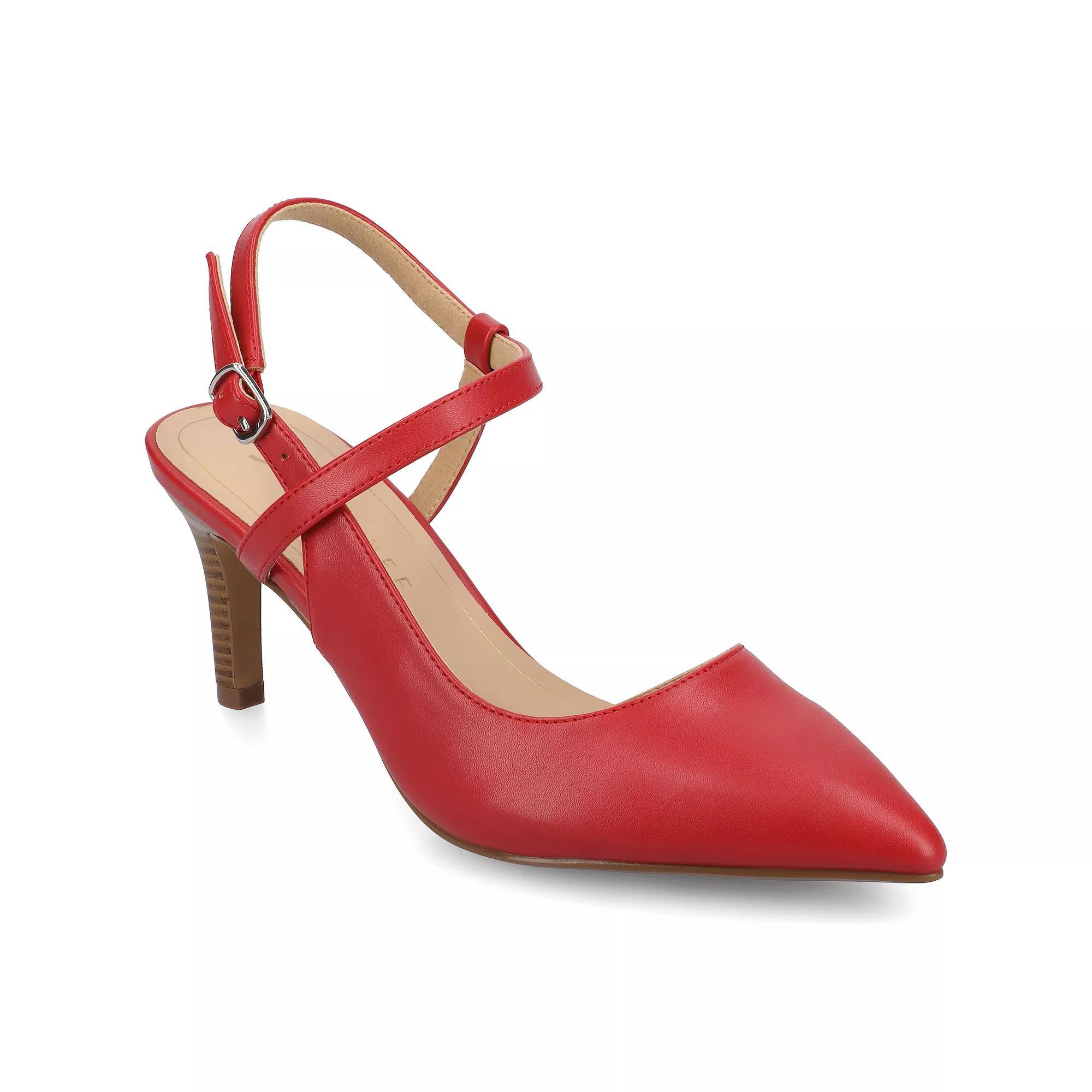Journee Women's Crossover Ankle Strap Pointed Toe Pumps, Size: 10 Wide, Red Product Image