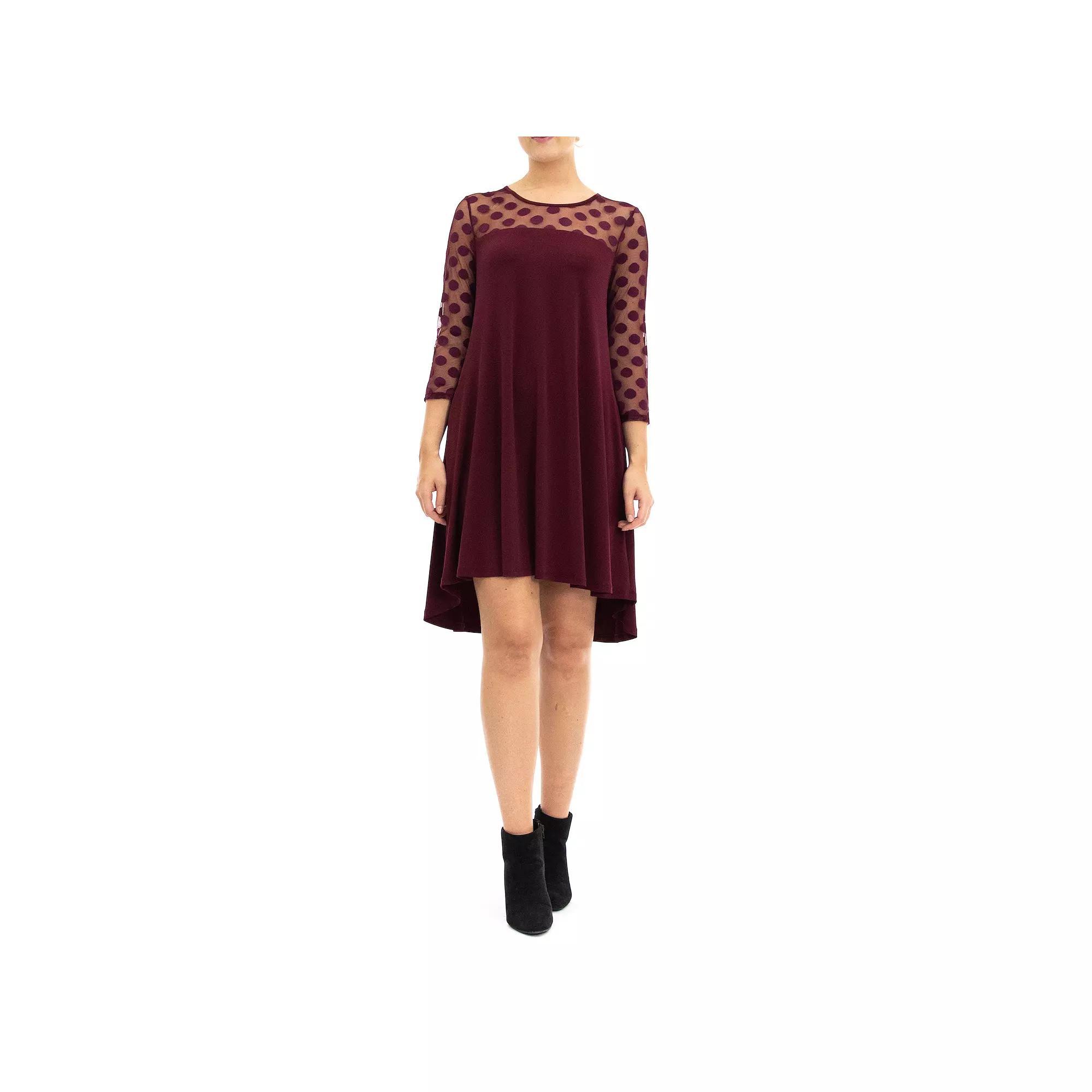 Womens Nina Leonard Sheer Polka-Dot High-Low Dress Product Image