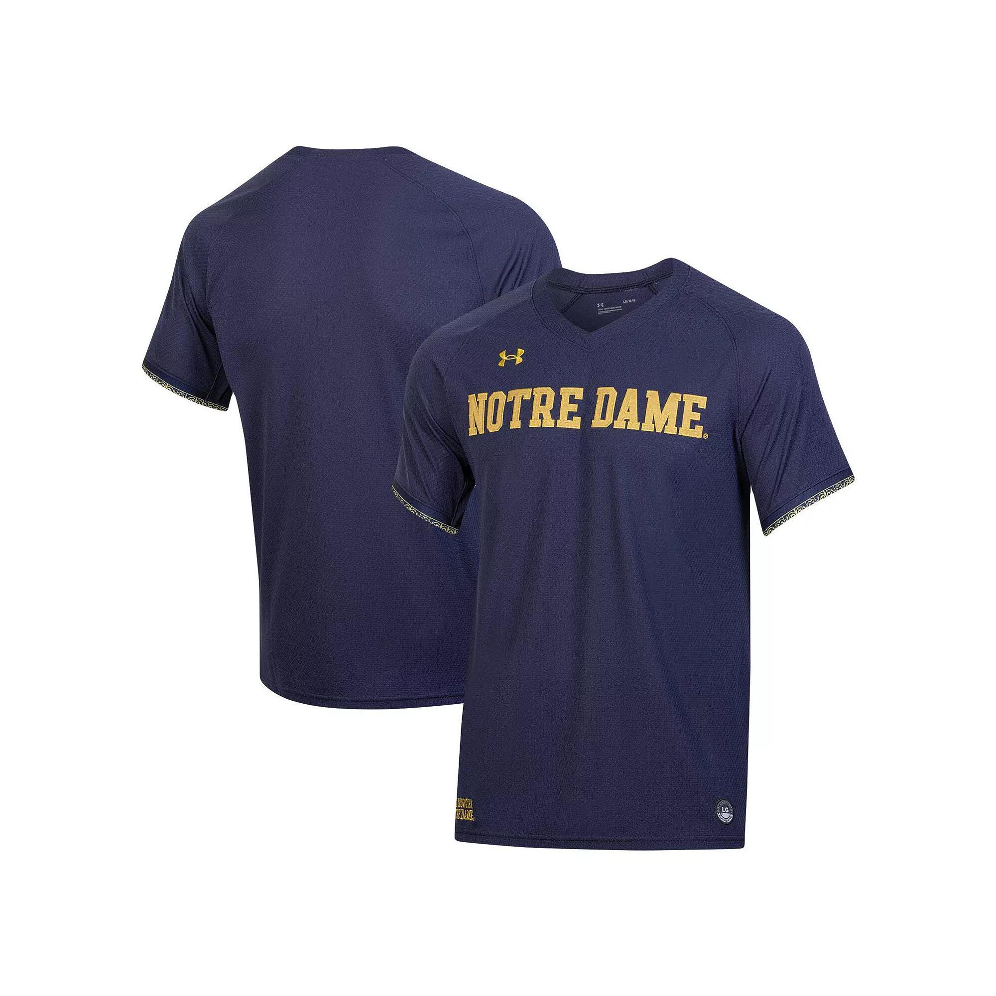 Men's Under Armour Navy Notre Dame Fighting Irish Softball V-Neck Jersey, Size: Medium, Blue Product Image