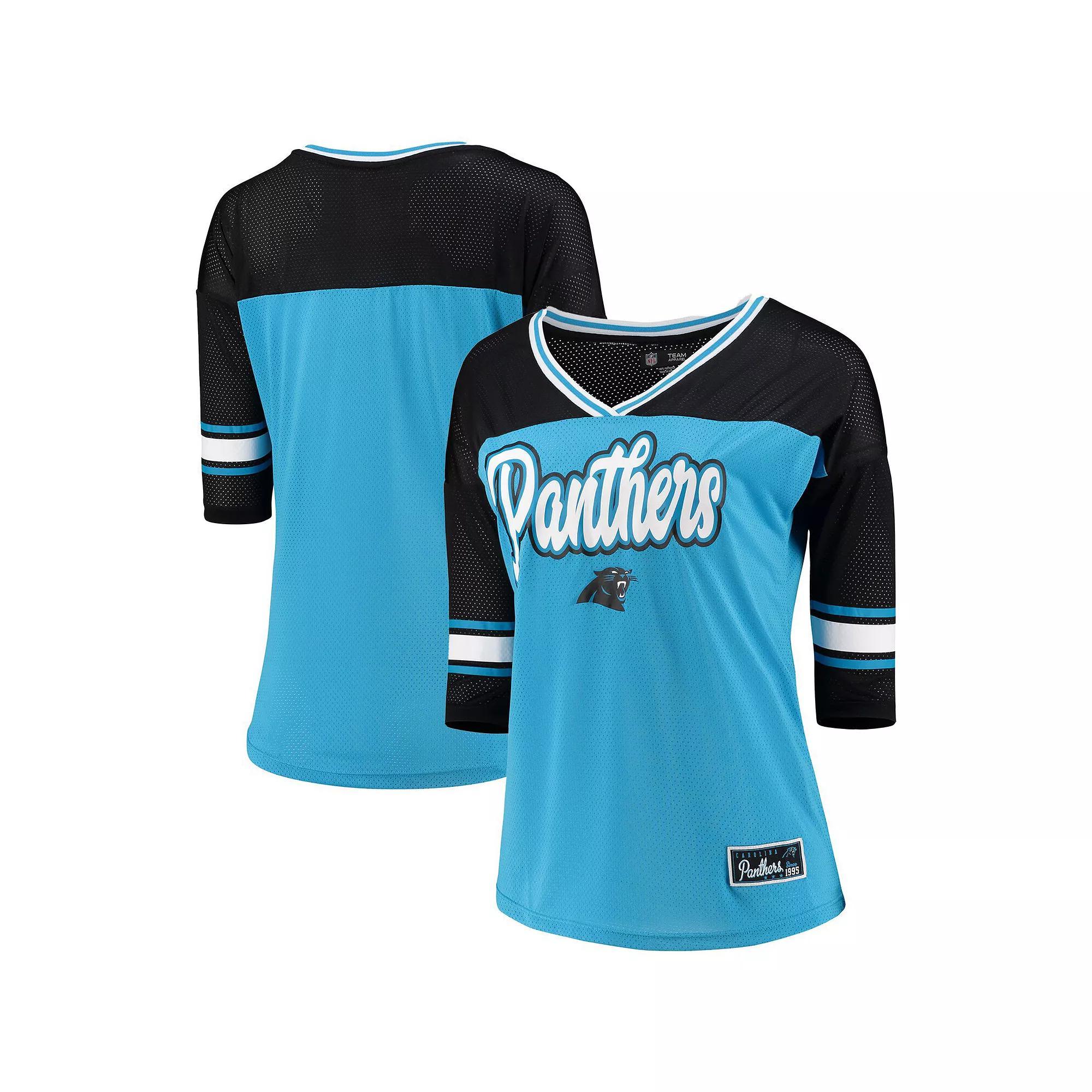 Women's 5th & Ocean by New Era Blue Carolina Panthers Mesh Long Sleeve T-Shirt, Size: Medium Product Image