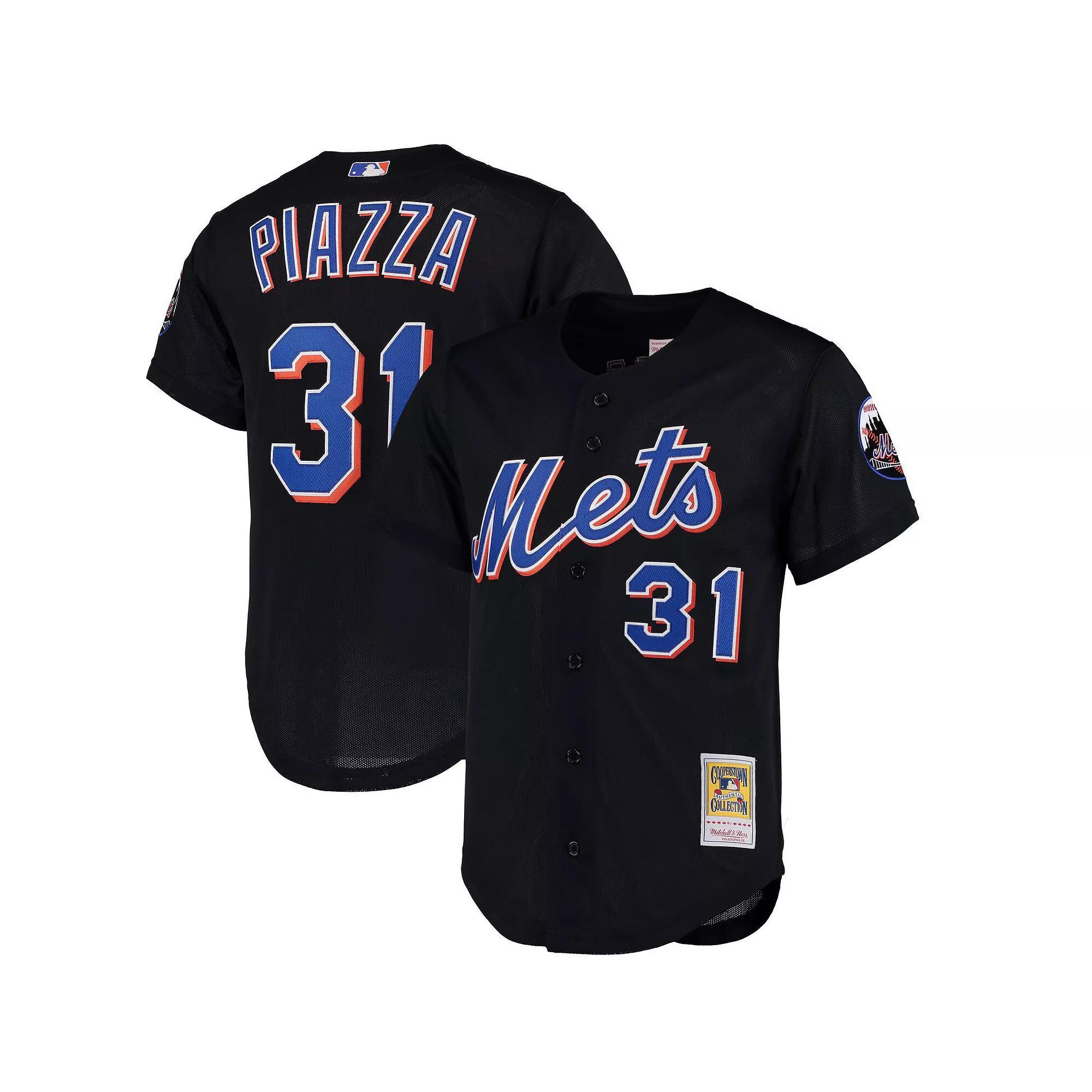 Men's Mitchell & Ness Mike Piazza Black New York Mets Cooperstown Collection Mesh Batting Practice Button-Up Jersey, Size: Small Product Image