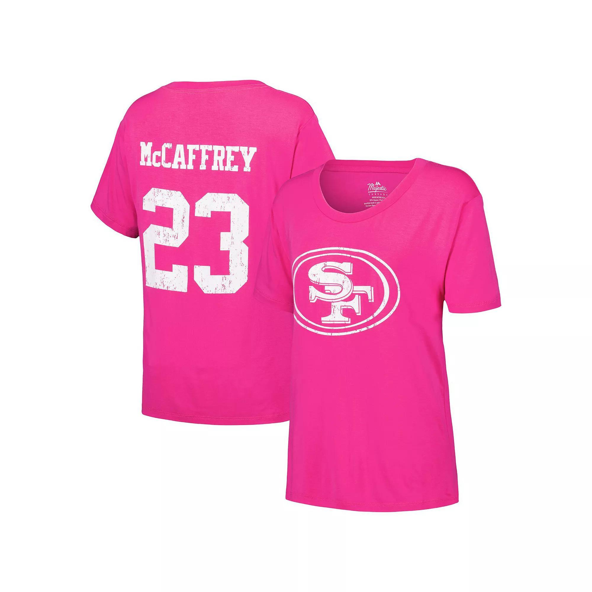 Women's Majestic Threads Christian McCaffrey Pink San Francisco 49ers Name & Number T-Shirt, Size: Large Product Image