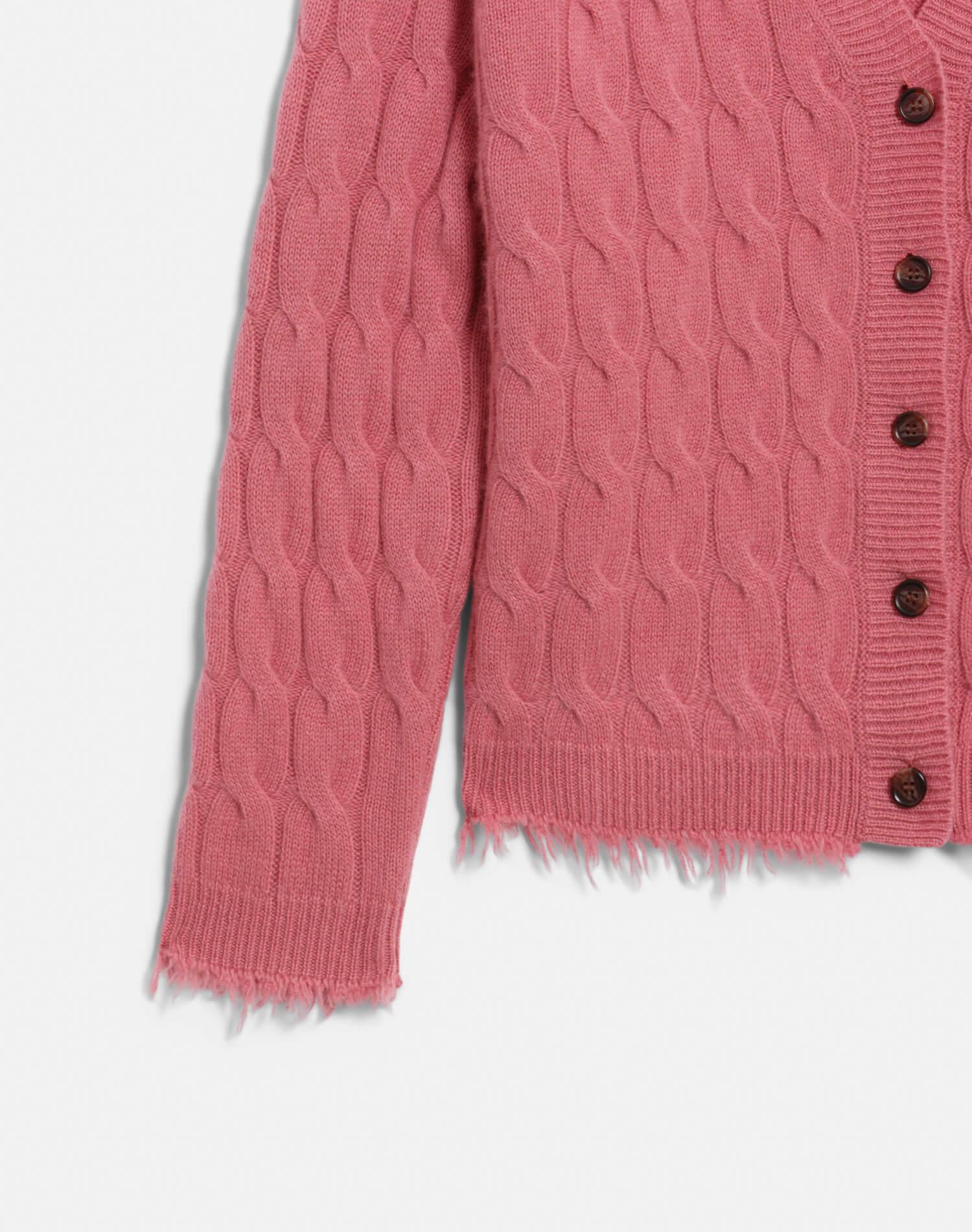 Cable V Neck Cardi - Old Rose Product Image