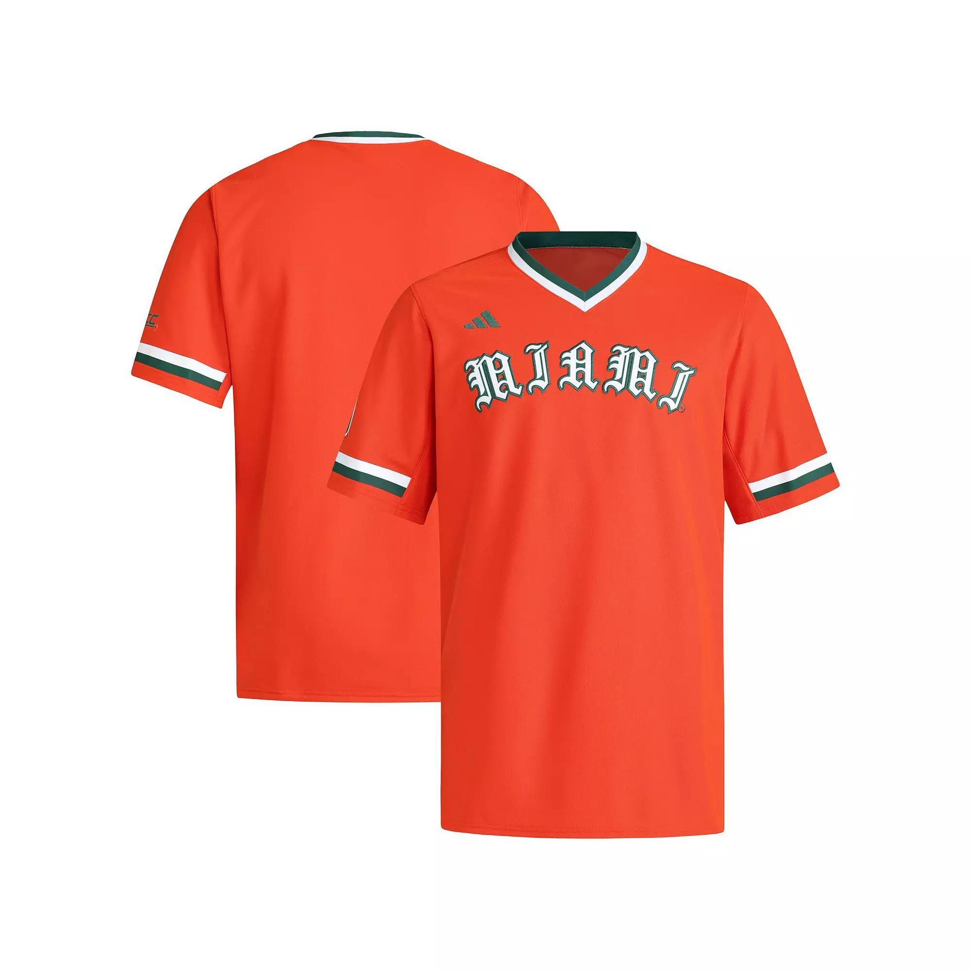 Men's adidas  Orange Miami Hurricanes V-Neck Baseball Jersey, Size: 2XL Product Image