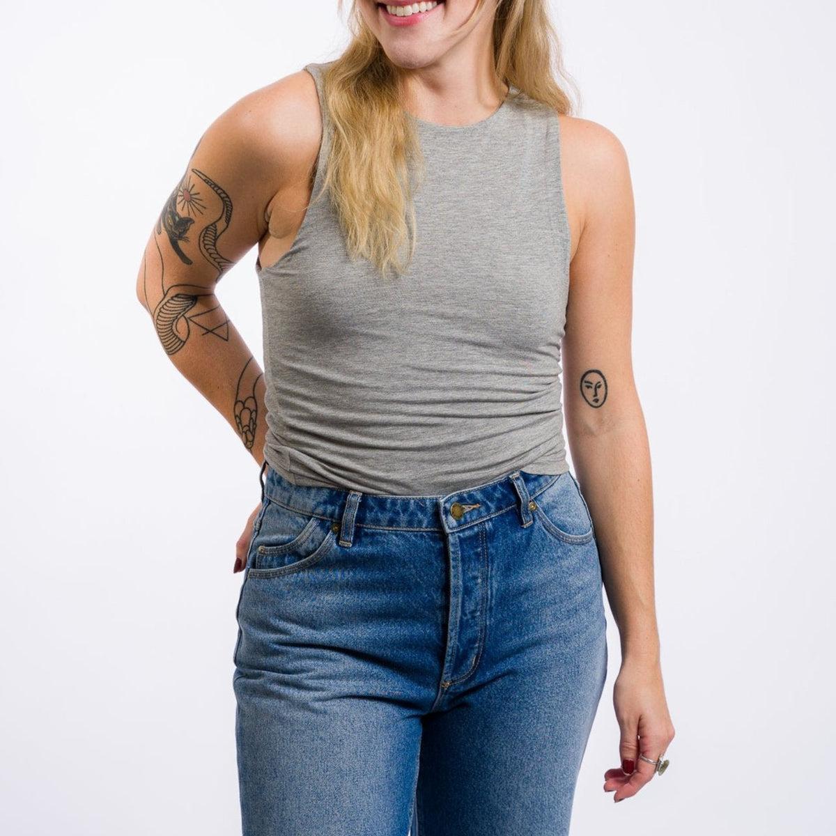 Miou Muse Double Layered High Neck Tank Top - Light Grey Product Image