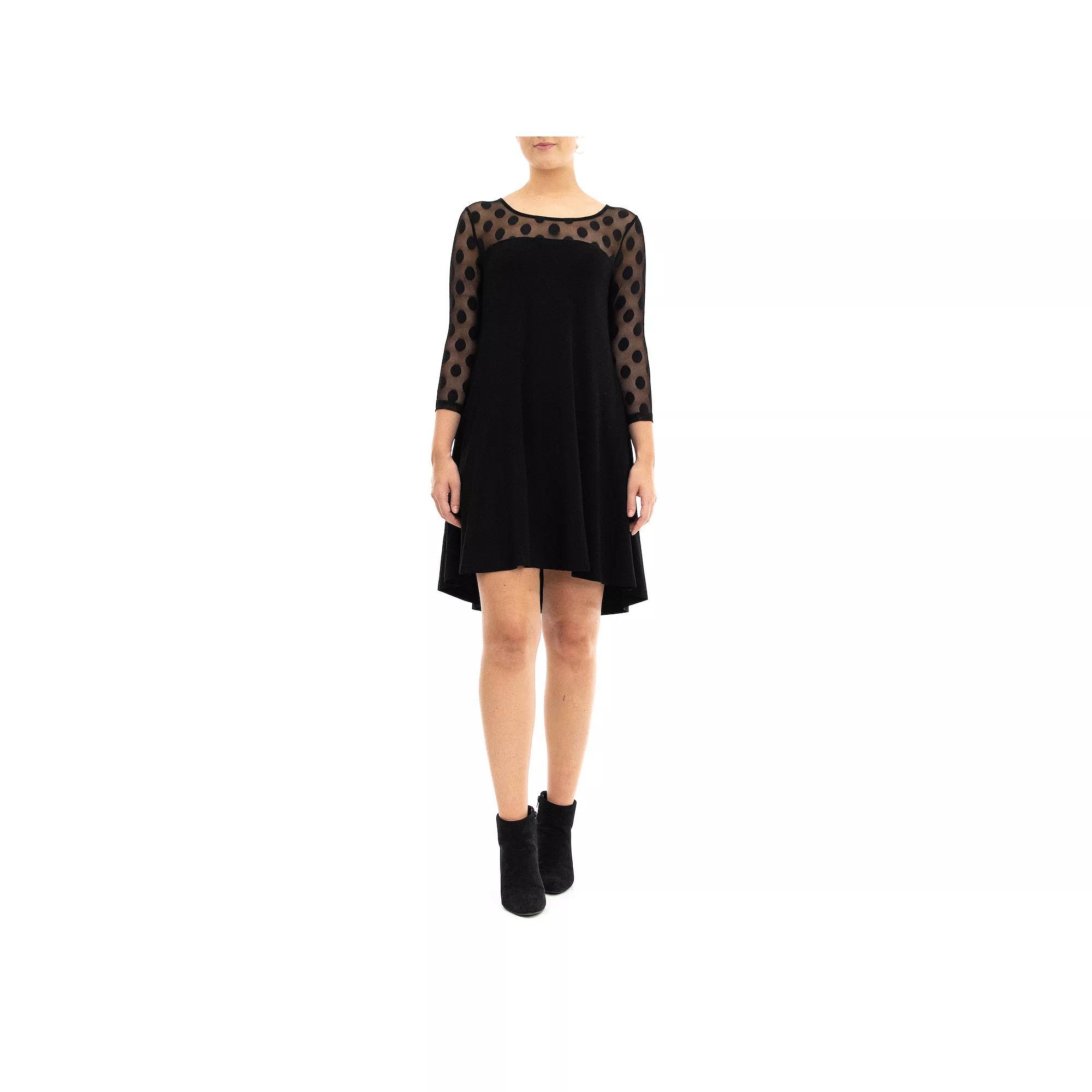 Womens Nina Leonard Sheer Polka-Dot High-Low Dress Product Image