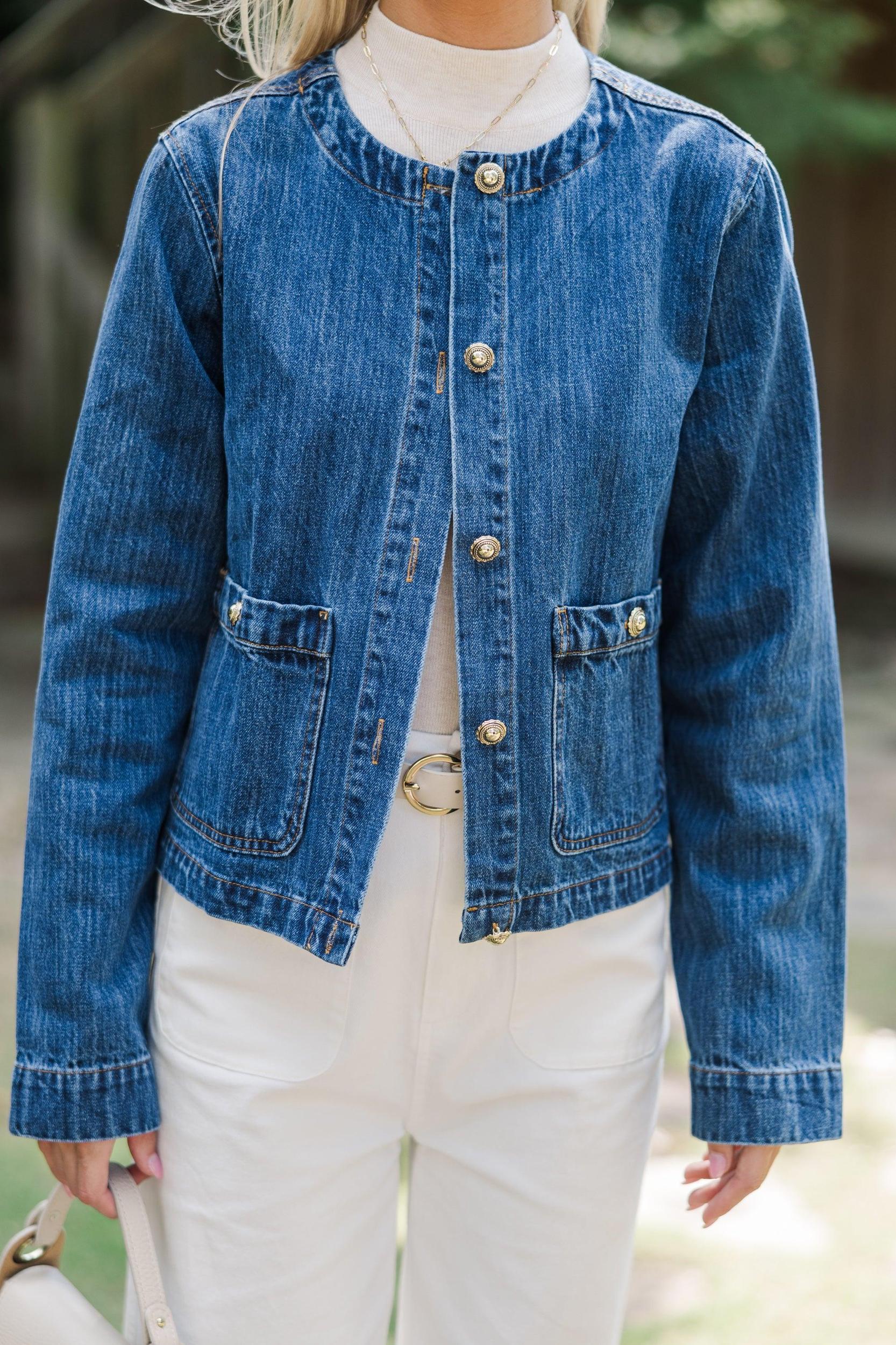 Look It Over Dark Wash Denim Jacket Female Product Image