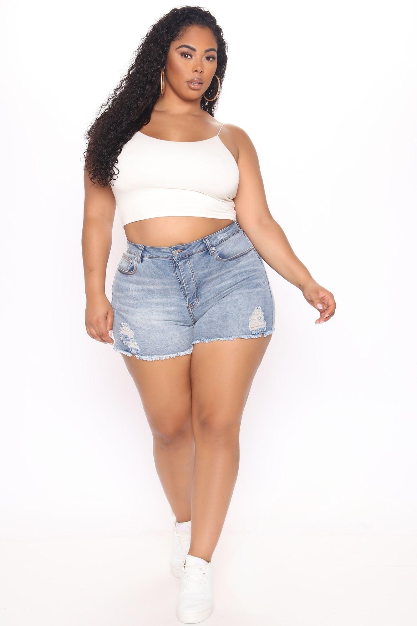 Gen Distressed Denim Shorts - Medium Blue Wash Product Image
