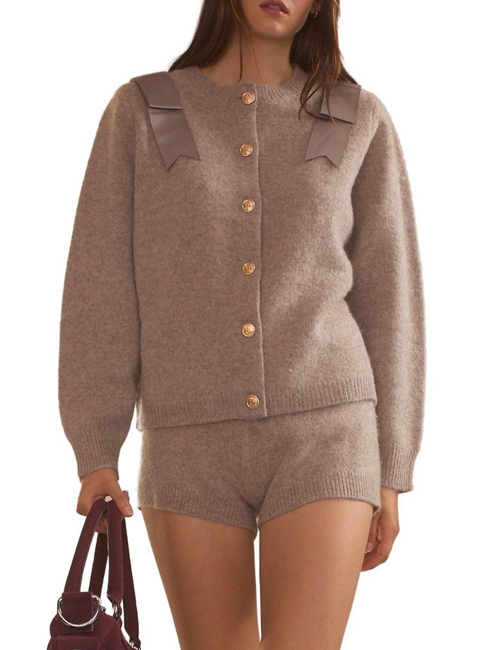 Womens Wool Bow Crewneck Cardigan Product Image