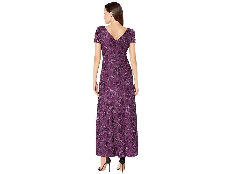 Alex Evenings Long A-Line Rosette Dress with Sequin Detail (Eggplant) Women's Dress Product Image