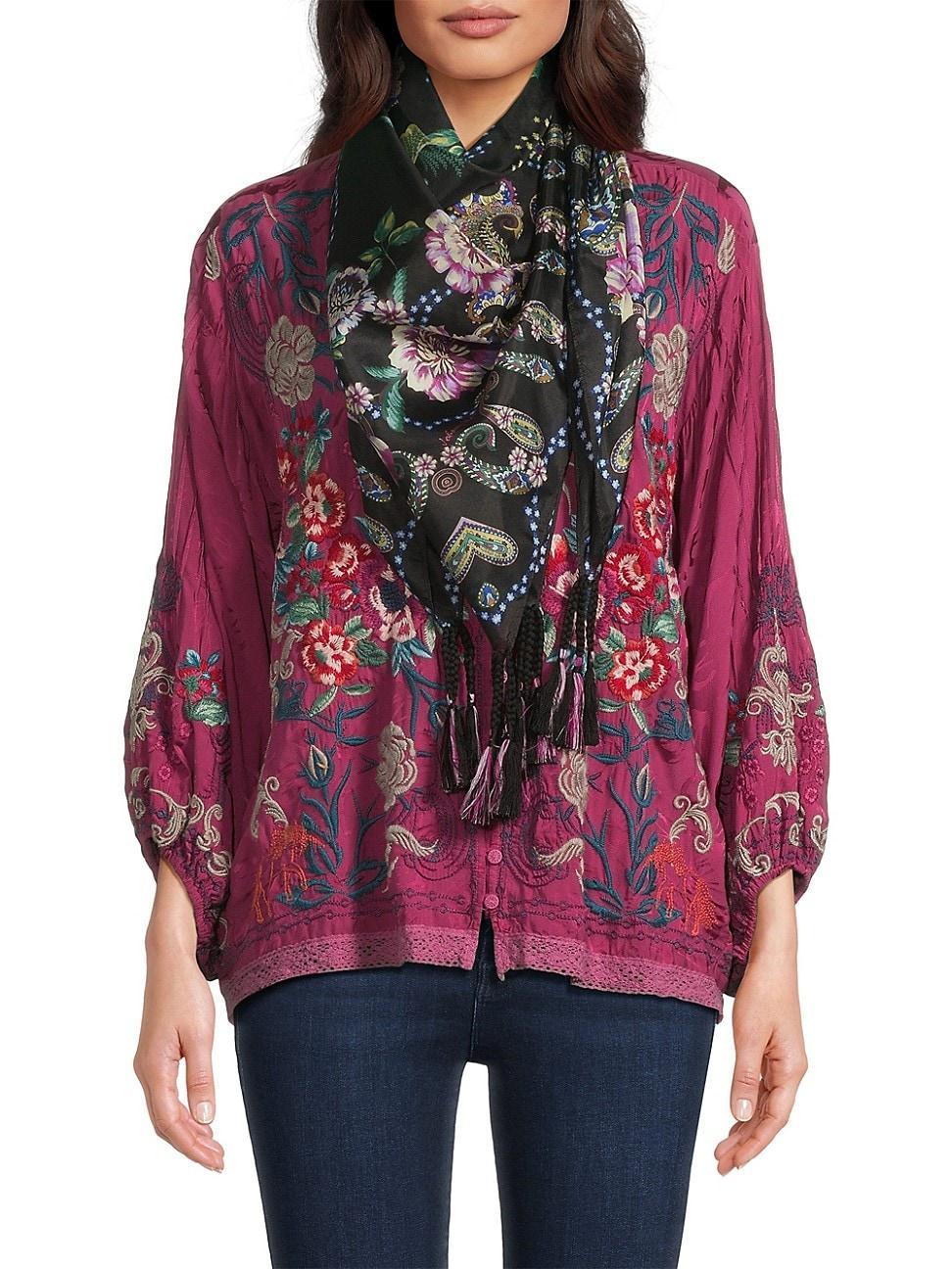 Womens Floral Silk Scarf Product Image
