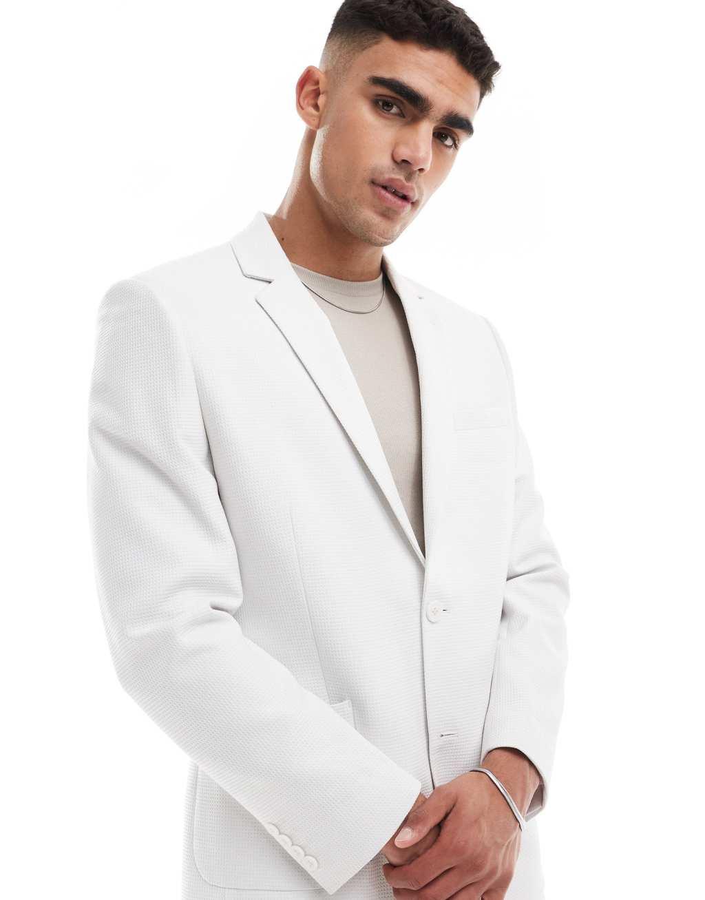 ASOS DESIGN regular suit jacket in white waffle texture Product Image