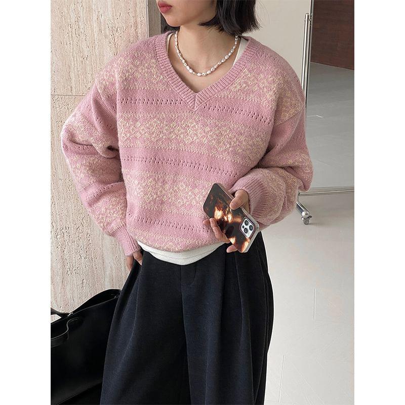 V-Neck Patterned Sweater Product Image