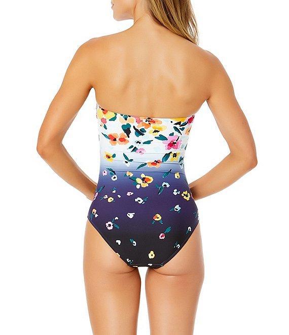Anne Cole Gradient Floral Twist Front Shirred Sweetheart Neck Underwire Bandeau One Piece Swimsuit Product Image