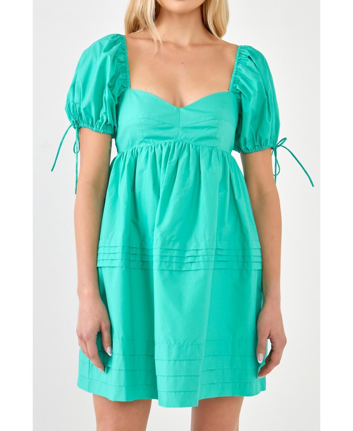 English Factory Pleated Detail Puff Sleeve Mini Dress Women's Dress Product Image