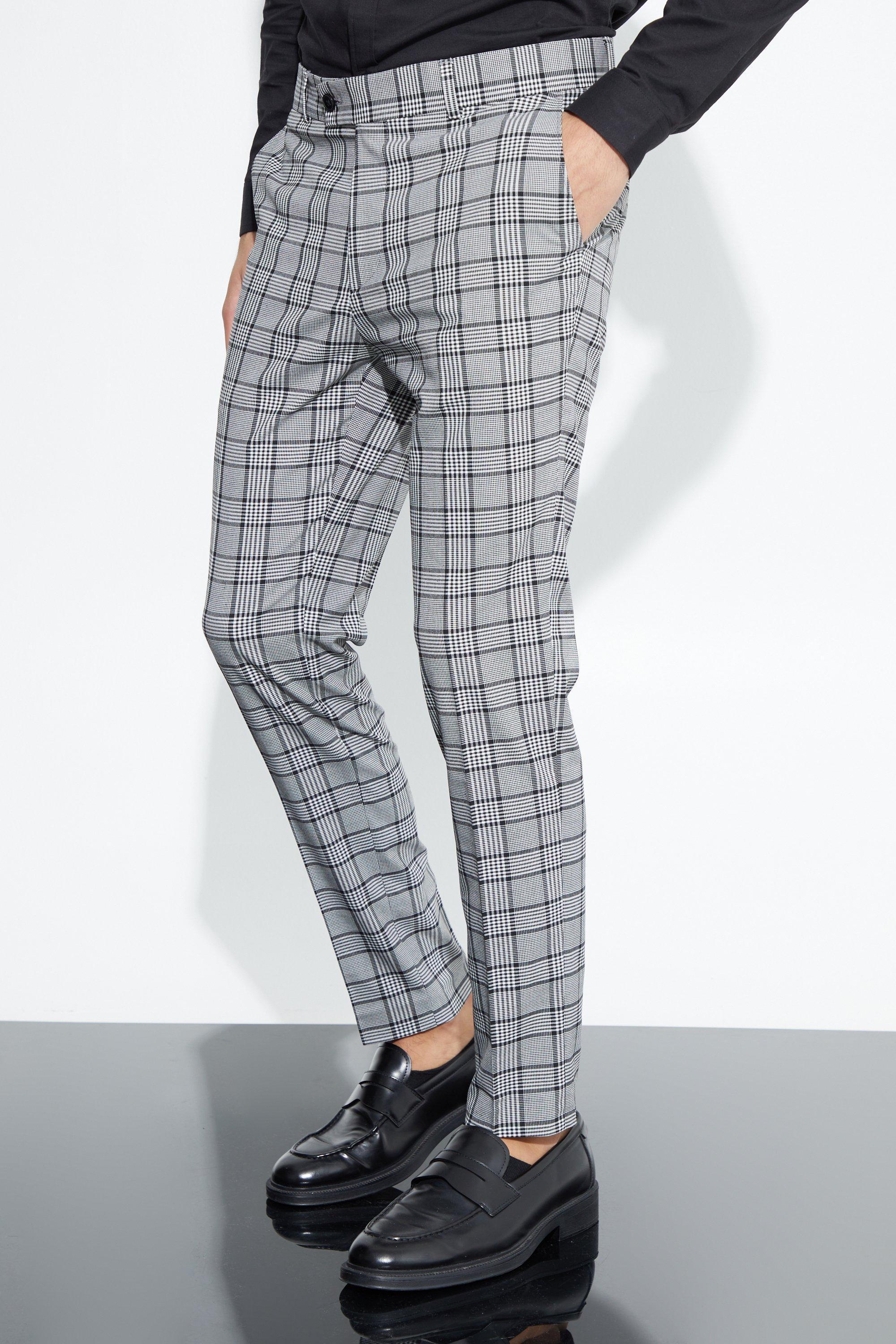 Mens Super Skinny Black Plaid Crop Pants Product Image