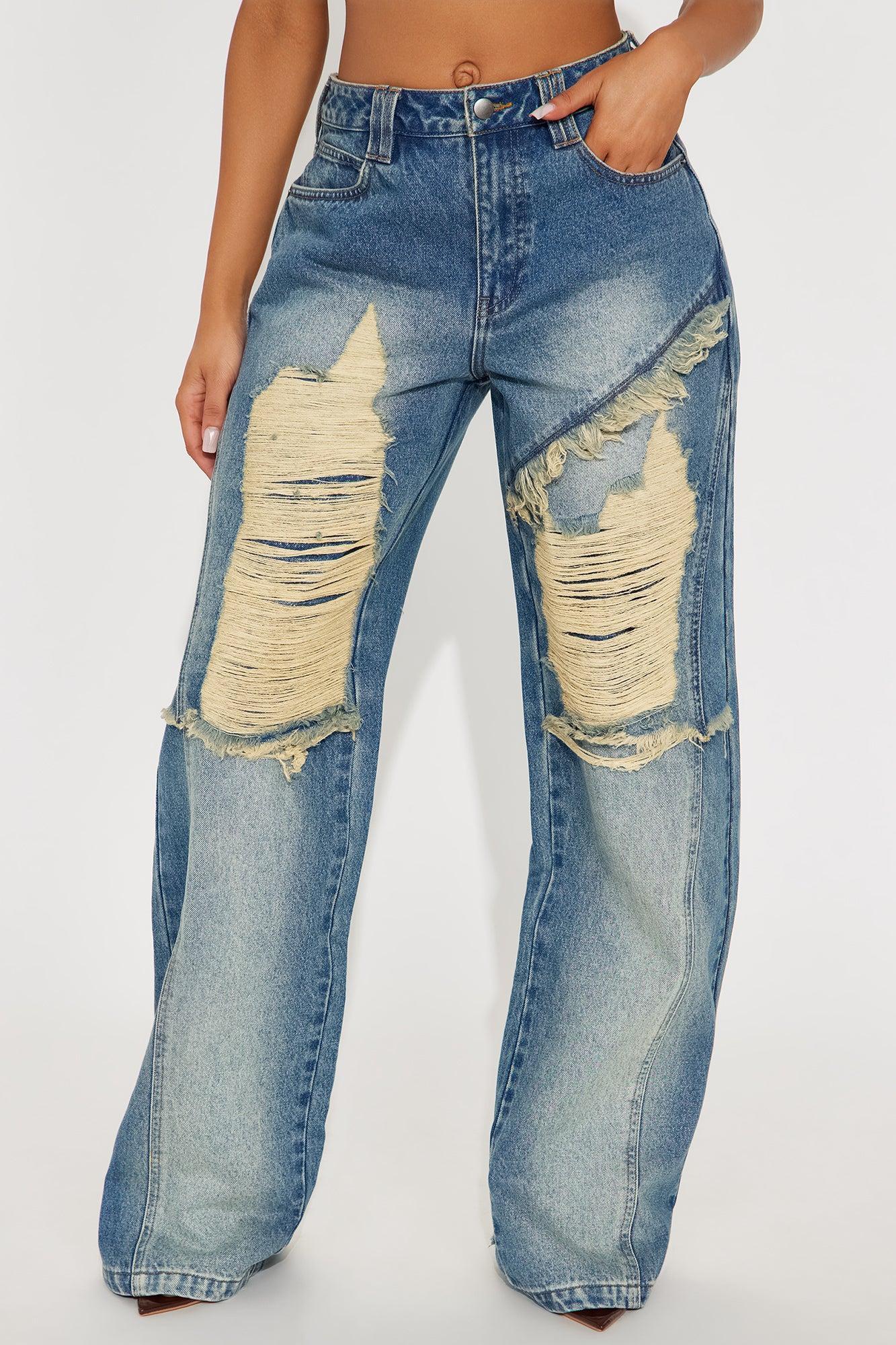 Work For It Ripped Wide Leg Jeans - Medium Wash Product Image
