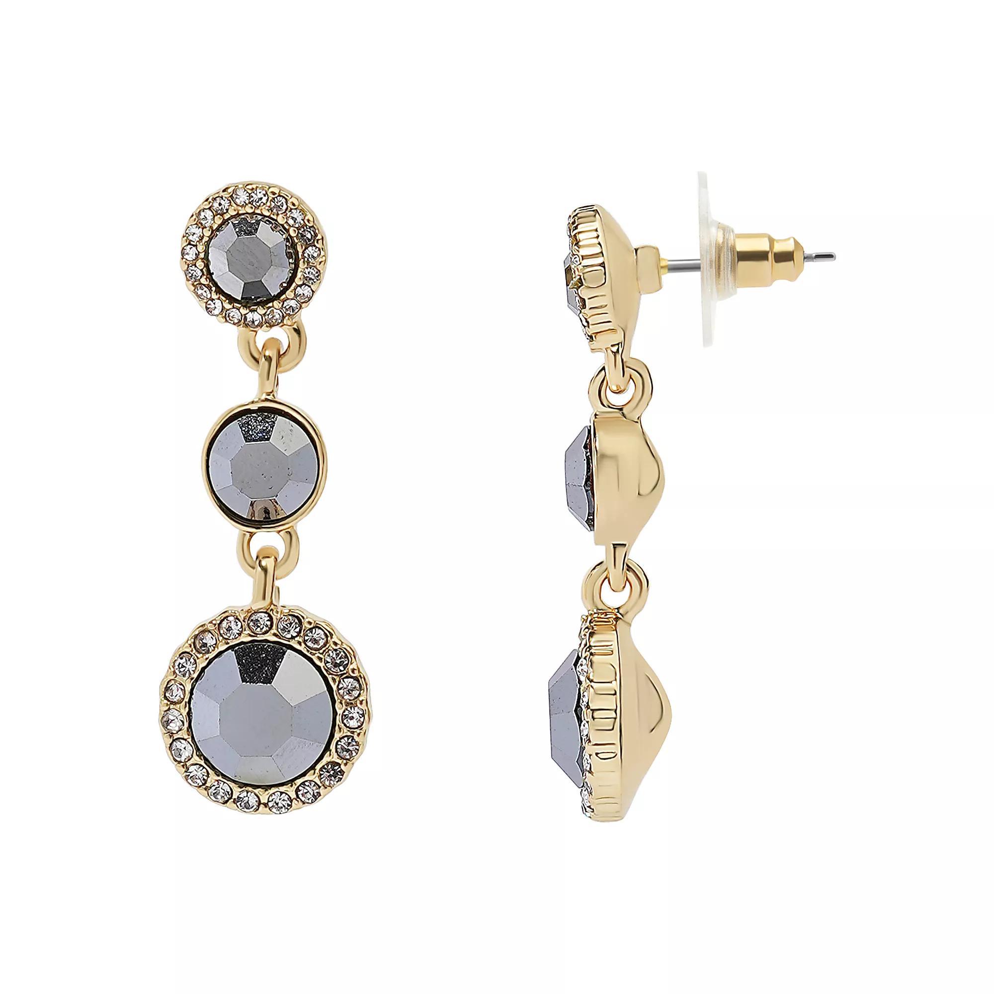 LC Lauren Conrad Crystal Triple Linear Drop Earrings, Women's, Grey Product Image
