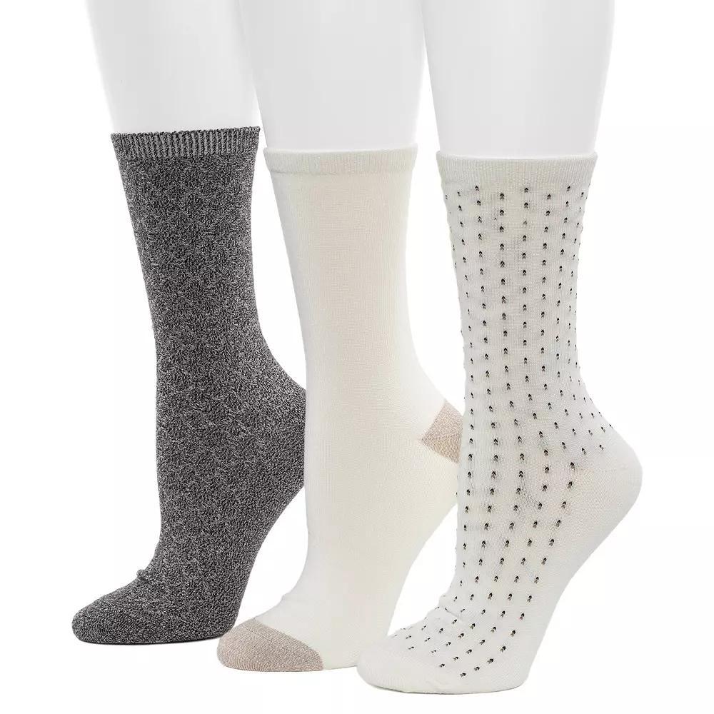 Women's Cuddl Duds® 3-Pack Plushfill Midweight Birdseye Twist Block Quilting Crew Socks, Size: 9-11, Egret Product Image