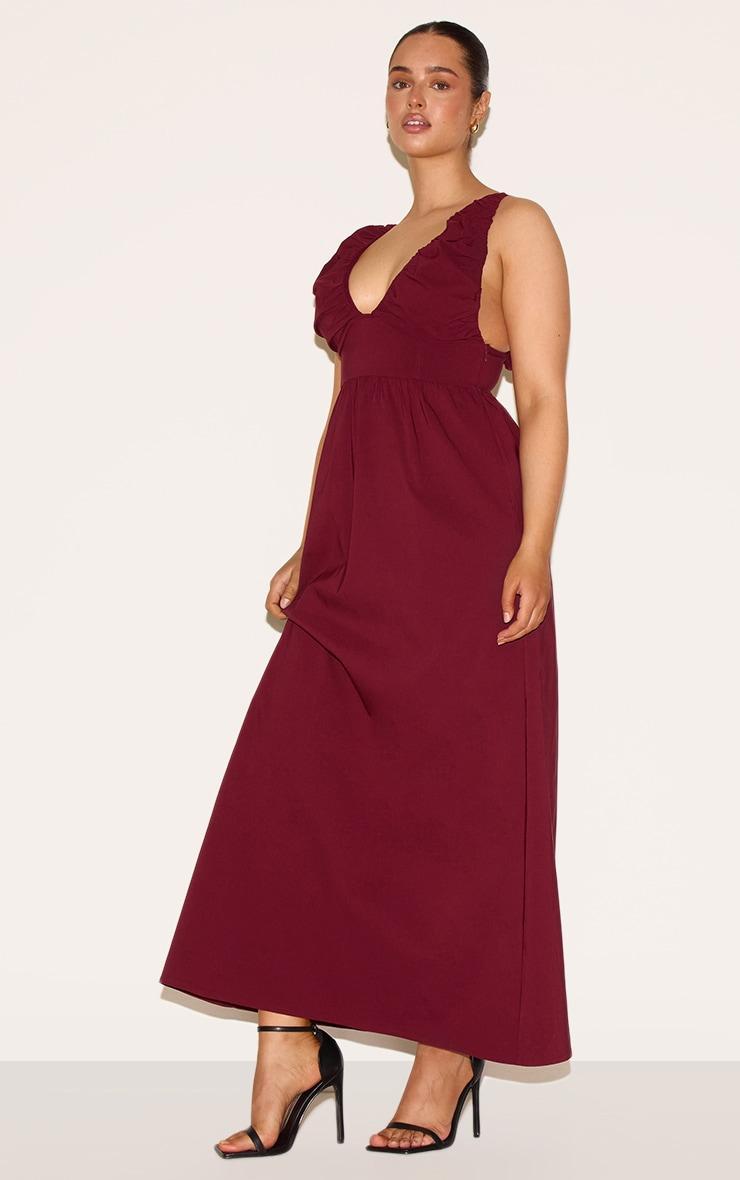 Shape Wine Stretch Woven Ruched Plunge Front Maxi Dress Product Image