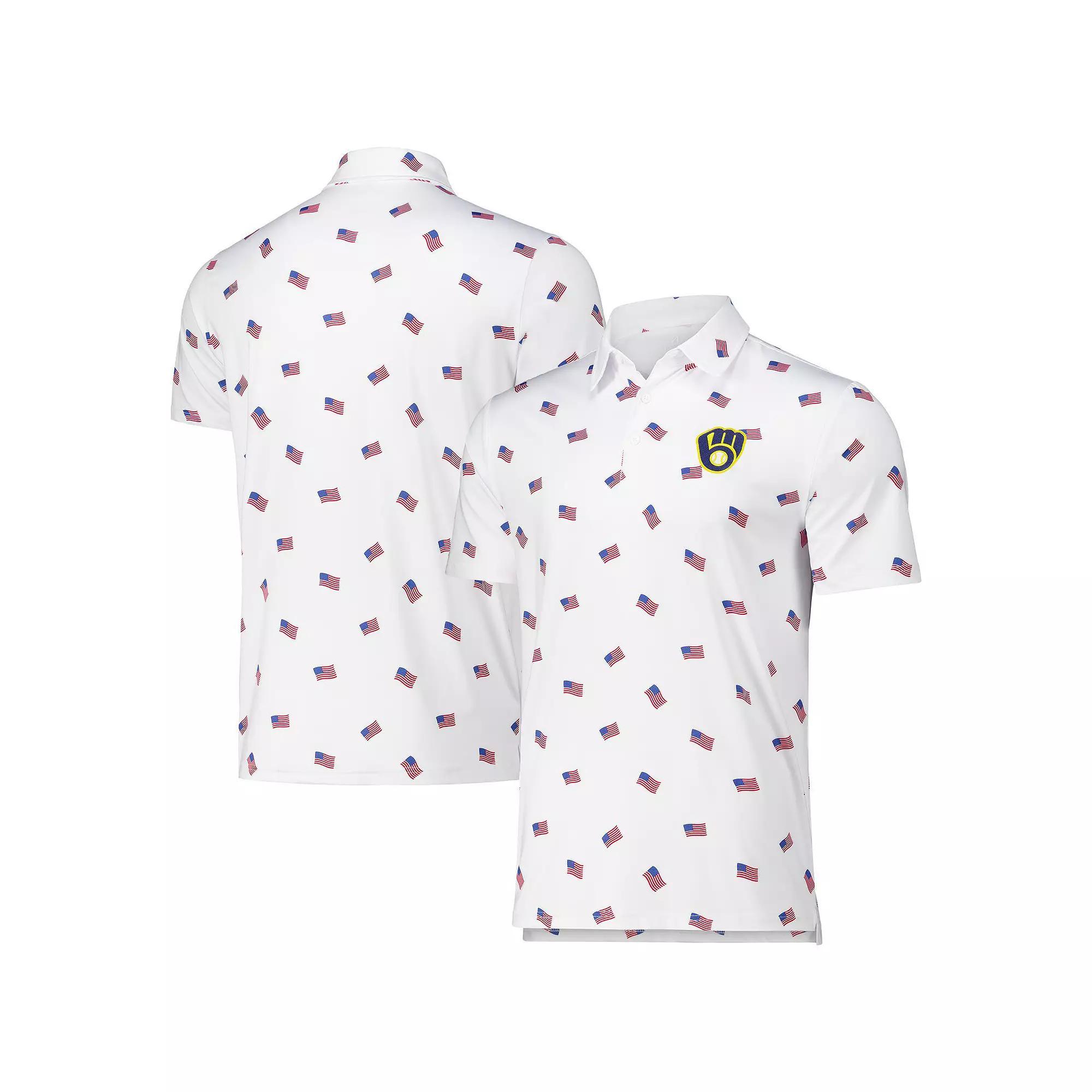 Men's Antigua White Milwaukee Brewers  Americana Polo, Size: XL Product Image