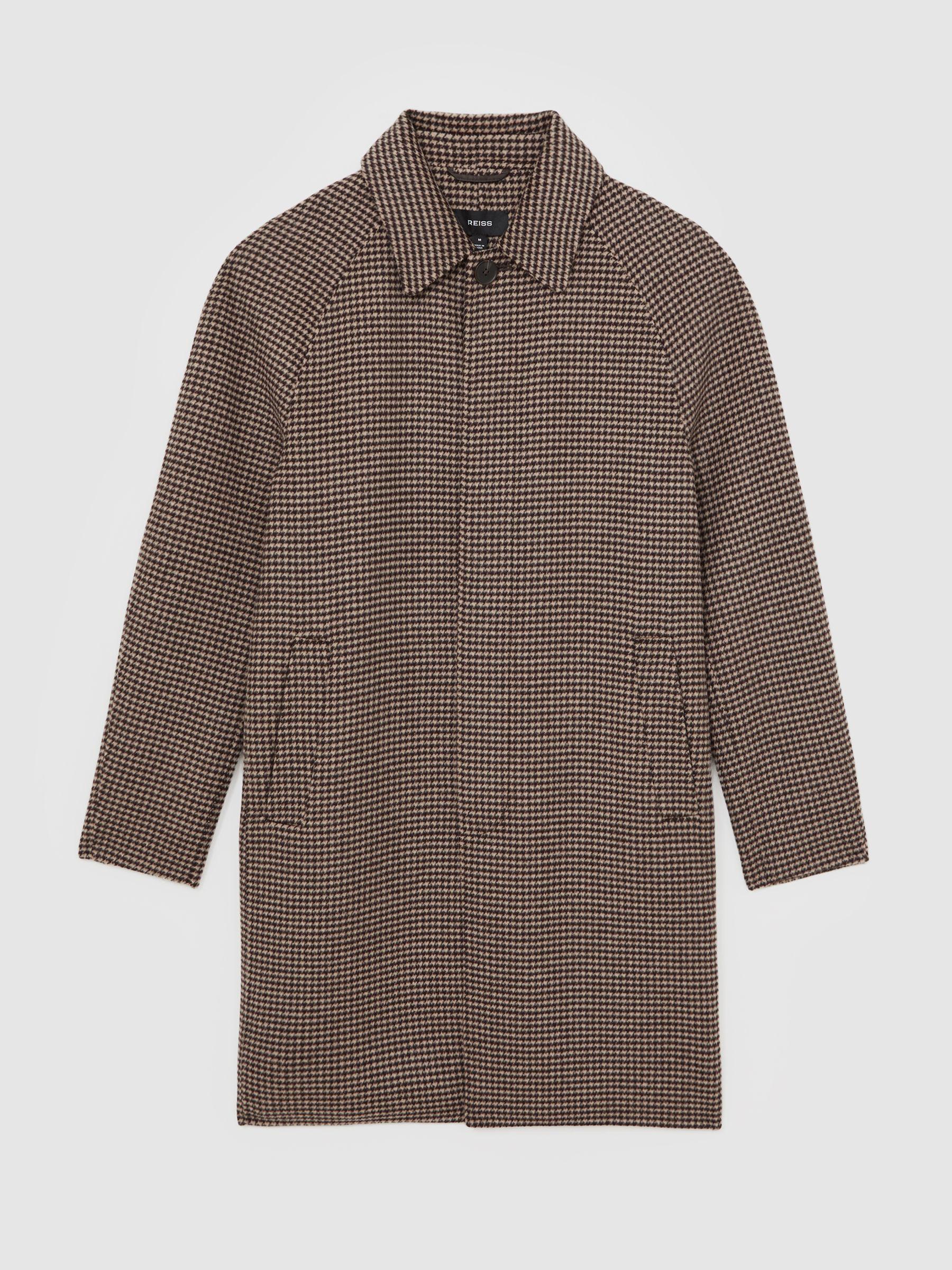 Wool-Blend Dogtooth-Check Overcoat in Brown Product Image
