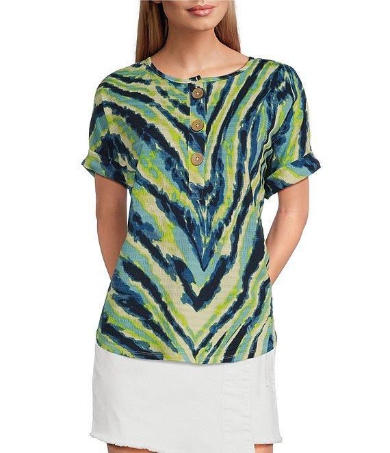 Westbound Abstract Printed Short Sleeve Henley Neckline Knit Top Product Image