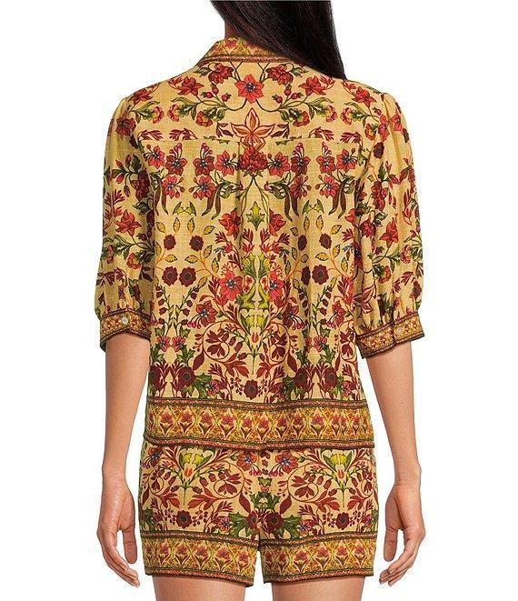 A Loves A Woven Floral Print Notch Lapel 3/4 Bubble Sleeve Button Front Coordinating Camp Shirt Product Image