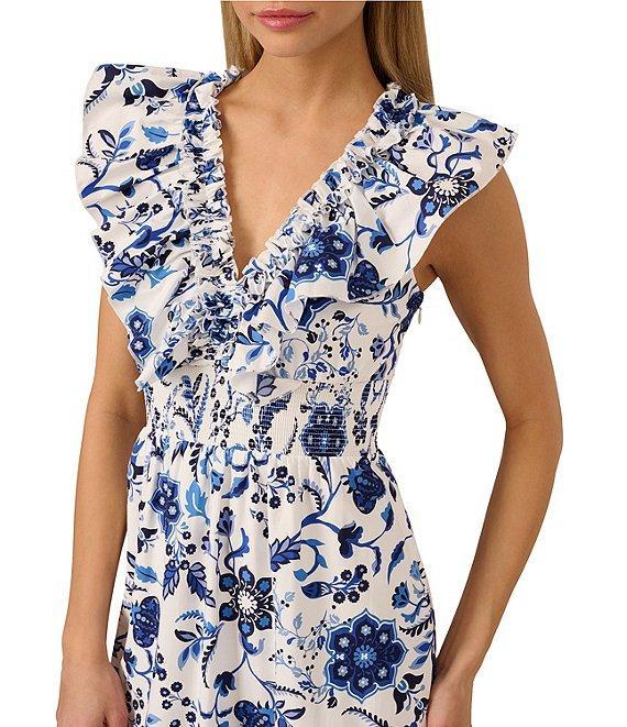 Adrianna by Adrianna Papell Cotton Floral Print V-Neck Cap Sleeve Fit and Flare Maxi Dress Product Image